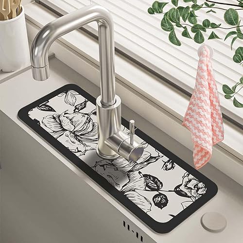 Tapete de drenaje de grifo de estilo fantasía, tapete absorbente para fregadero de cocina, tapete protector de salpicaduras para fregadero de