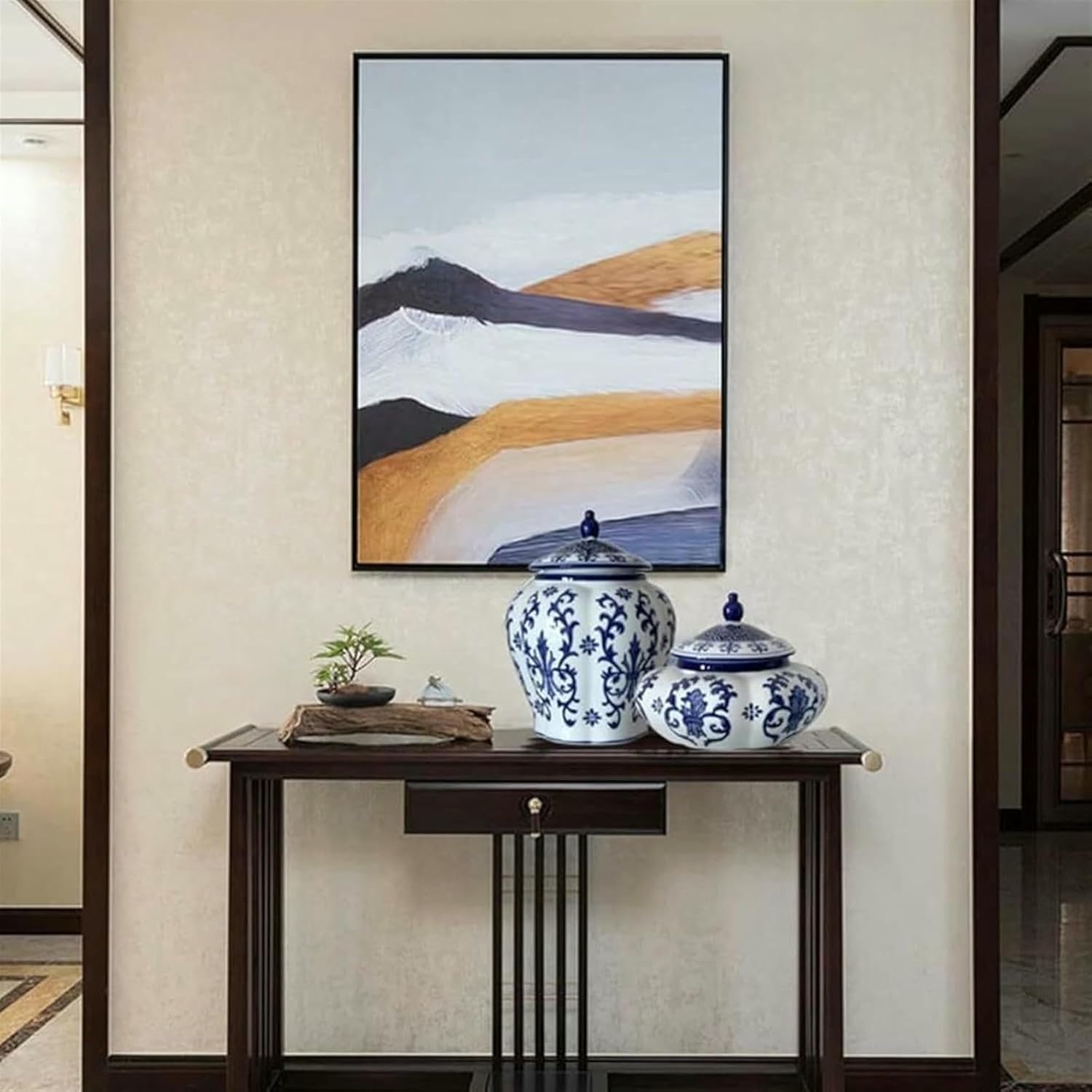 Large Ginger Jar Blue and White Ceramic Vase Ginger Jar with Lid Porcelain Jars Temple Jar with Lids Decorative Jar(19 * 24cm)