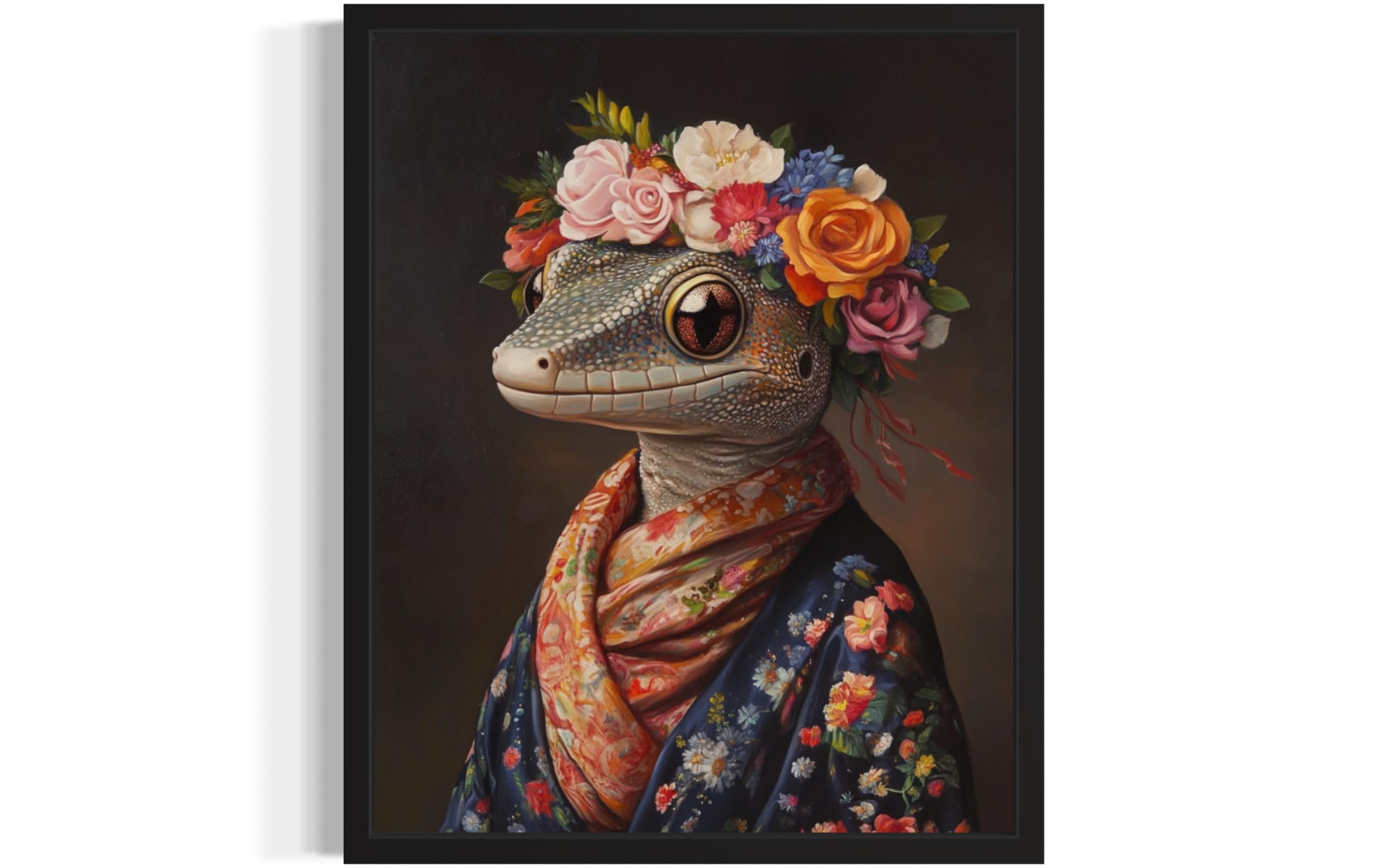 Gecko Flower Head Wall Art Print Poster, Kimono Bathroom Dressing Room Decor Posters Prints for Restroom Home Picture Painting Artwork Gallery 7 (Gecko, 8 x 10 inches, Unframed)