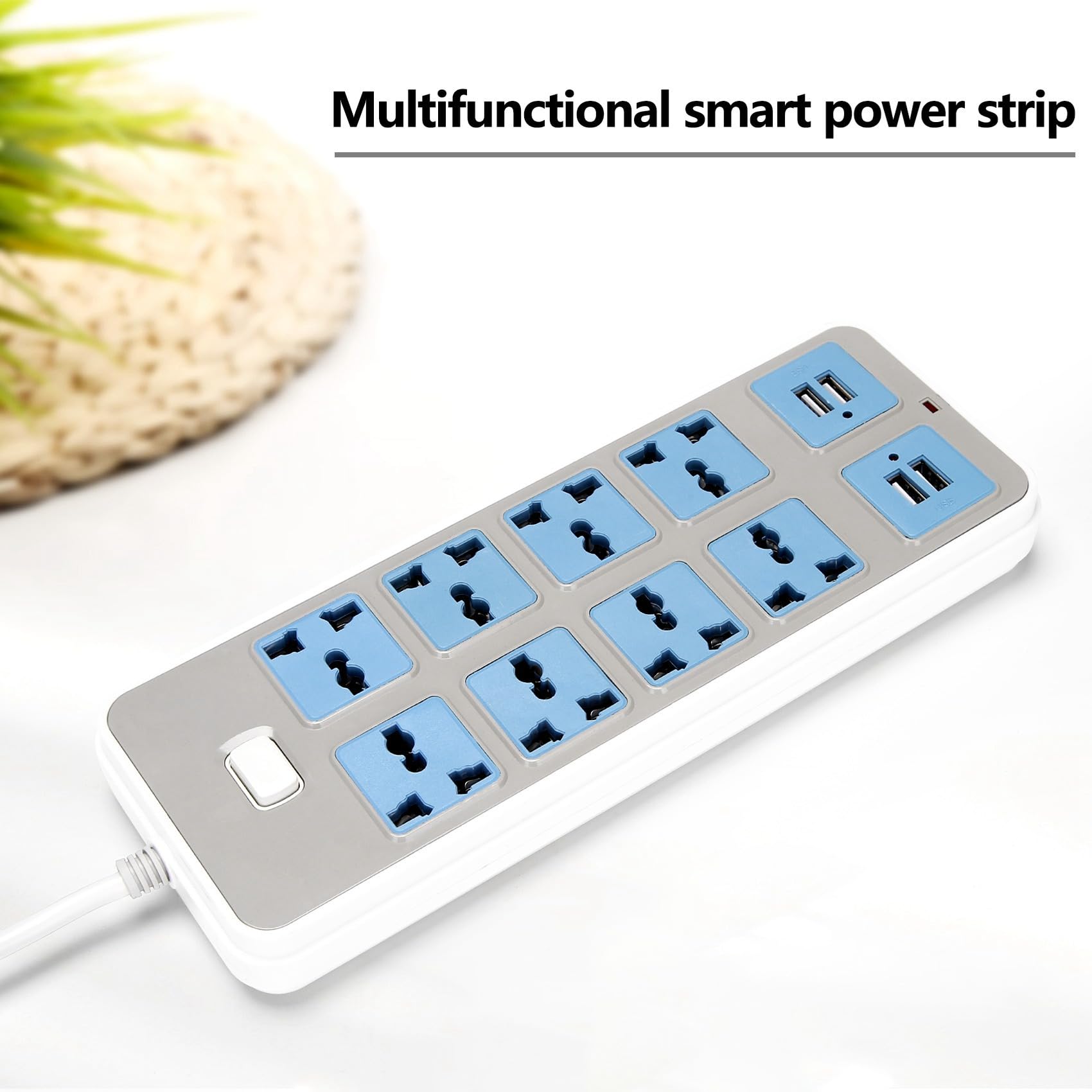 Listwa zasilająca z 4 gniazdami USB, 3000 W, 8 uniwersalnych gniazd, kabel zasilający 6,5 stóp, wtyczka EU