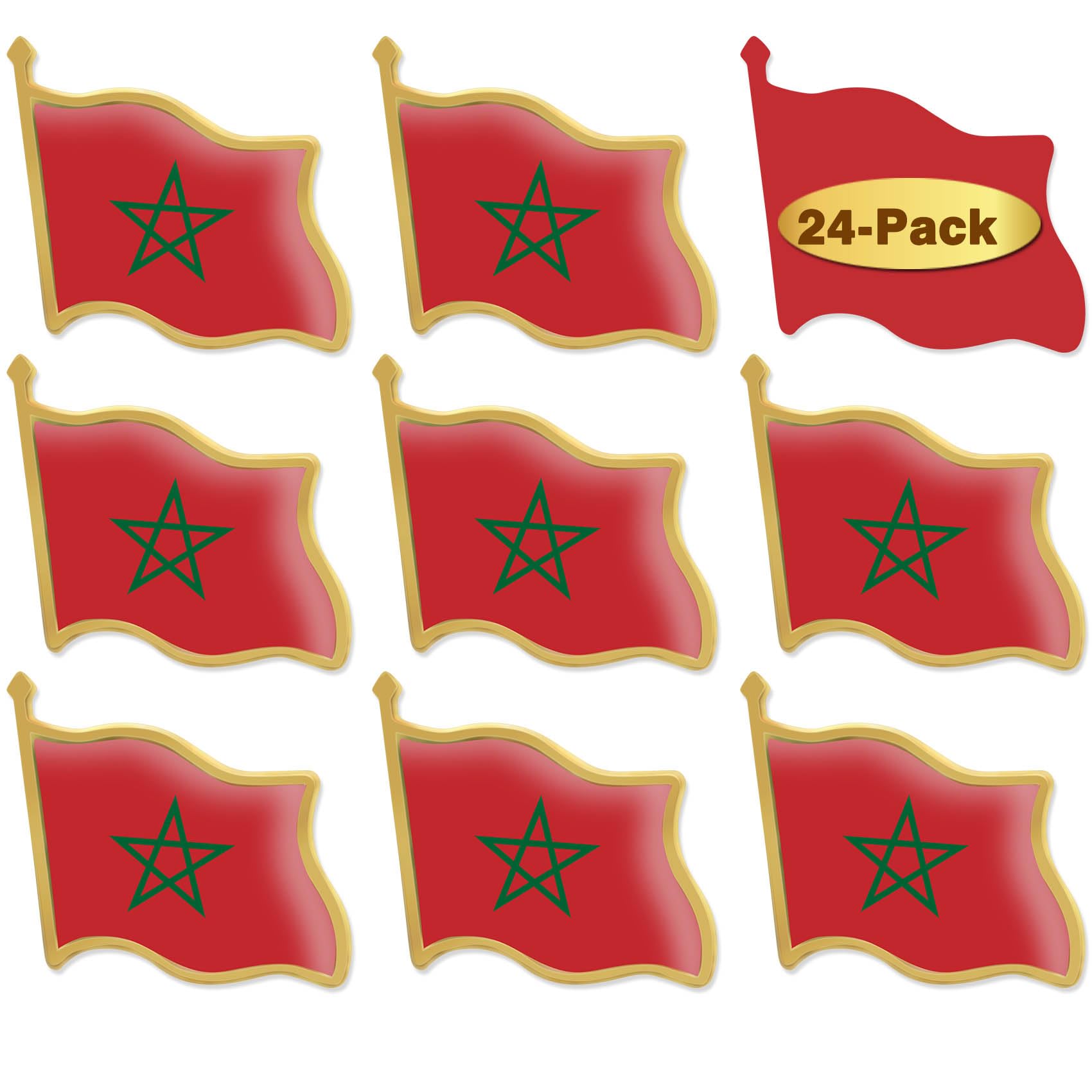 MIDLE12/24/50/100Pcs Morocco Flag Lapel Pins Bulk - Metal Moroccan Brooch Badge Souvenir for Men Women Clothes Bags Hats