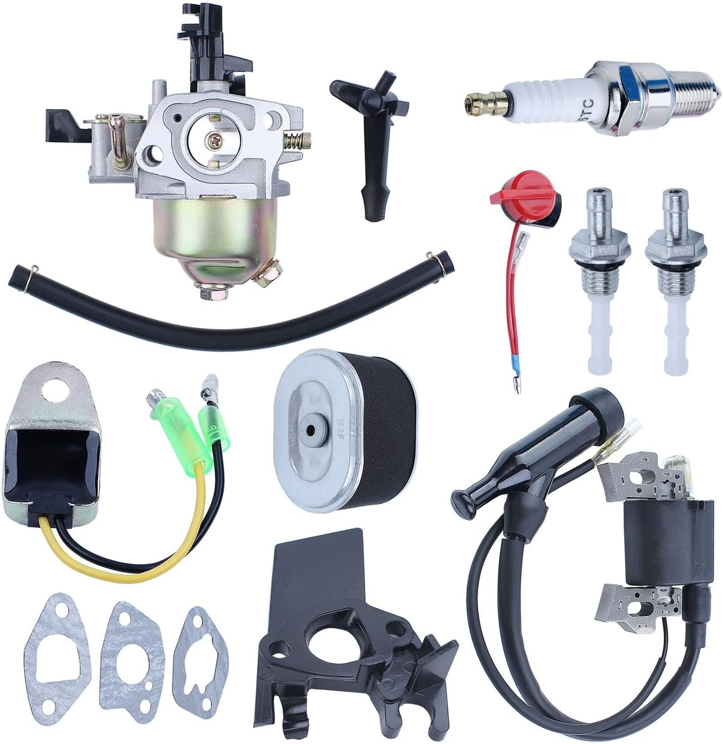 Carburetor Ignition Coil Tune Up Kit Fit for GX160 GX200 5.5HP 6.5HP Engine Plug On/Off Switch