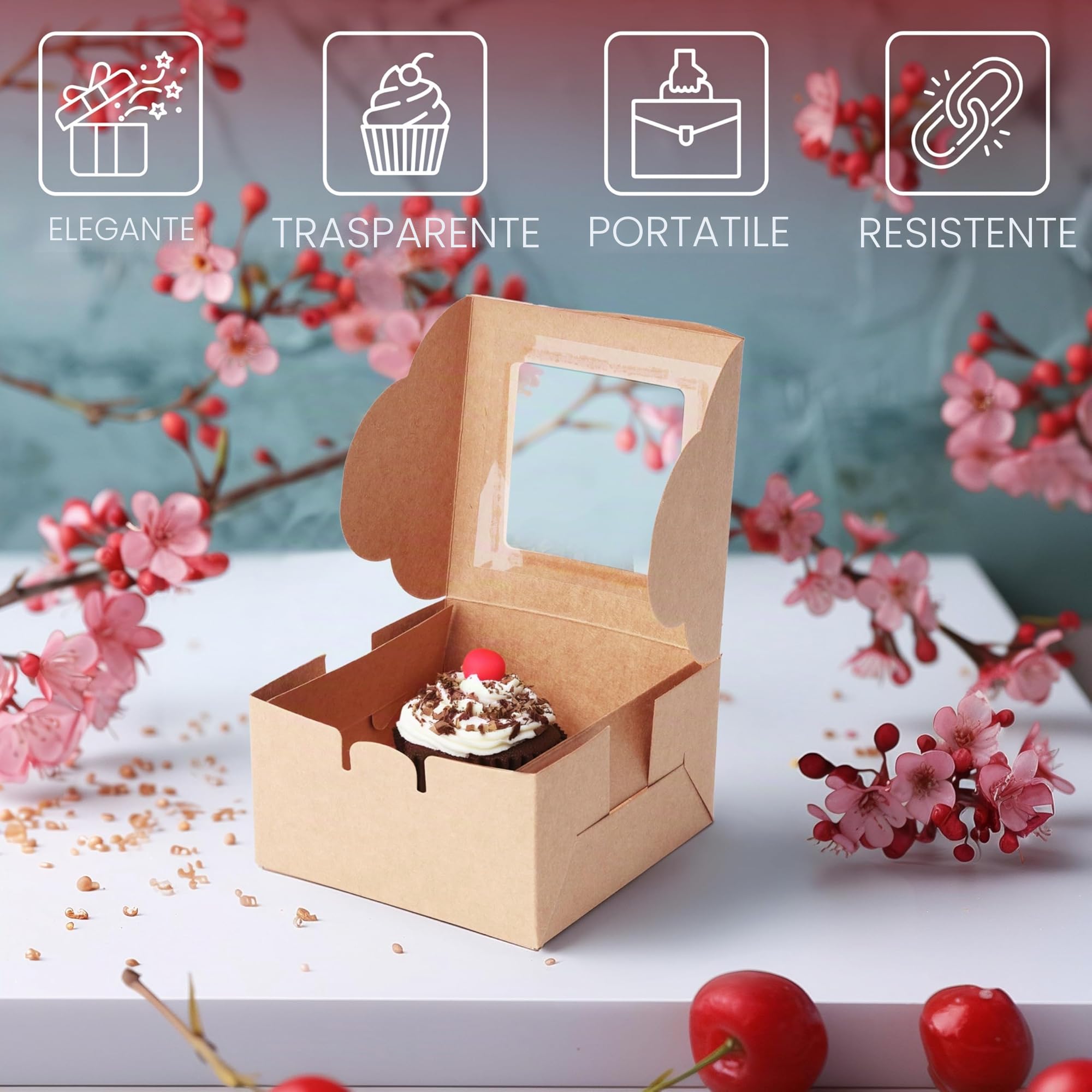 BELLE VOUS Scatoline Cartone Bomboniere - Set di 50 Scatoline Regalo per Dolci - Scatole Bomboniere Matrimonio Battesimo Laurea - Scatola Kraft con Finestra - Scatole Cartone Piccole 10,16 x 5,7 cm