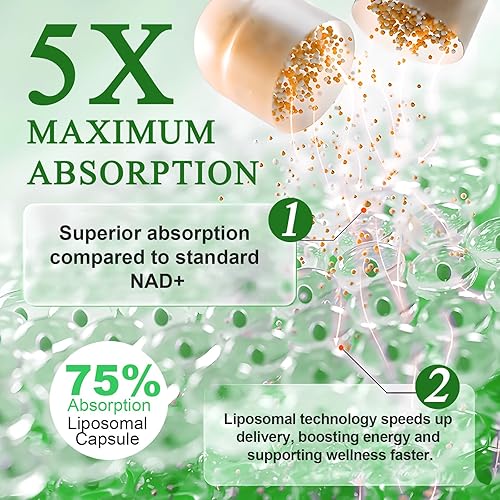 Miniatura 6 de Suplemento NAD, 910 mg de NAD liposomal para mujeres y hombres, ribósido de nicotinamida, resveratrol, quercetina, suplemento de resveratrol NAD