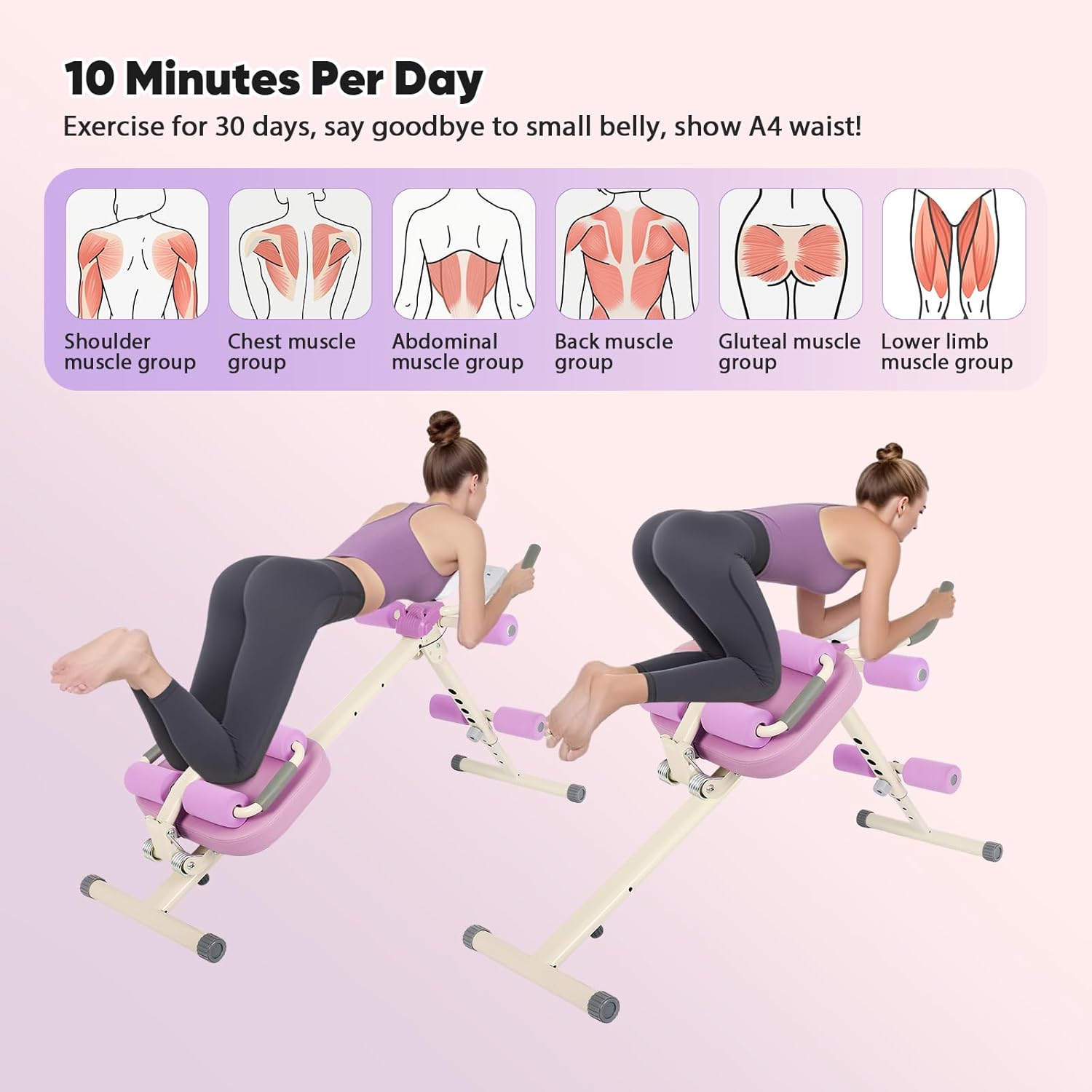 Multifunctional Ab Machine, Adjustable Ab Workout Equipment, Ab ＆ Sit Up Machine for Stomach Workout, Foldable Abdominal Trainer with Knee and Back Protection, Full Body Workout for Home