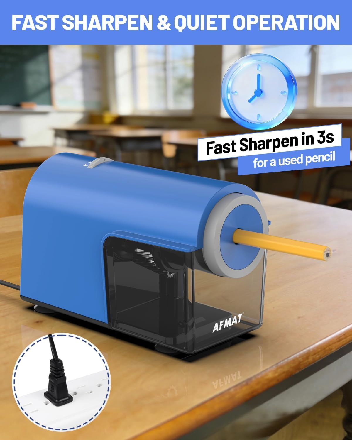 AFMAT Electric Pencil Sharpener, Fully Automatic Pencil Sharpener for 6.5-10.5mm No.2/Jumbo/Colored Pencils, Auto in & Out, 5 Sharpness Modes, 10000+ Sharpenings for Classroom Home Office, PSC5(120V)