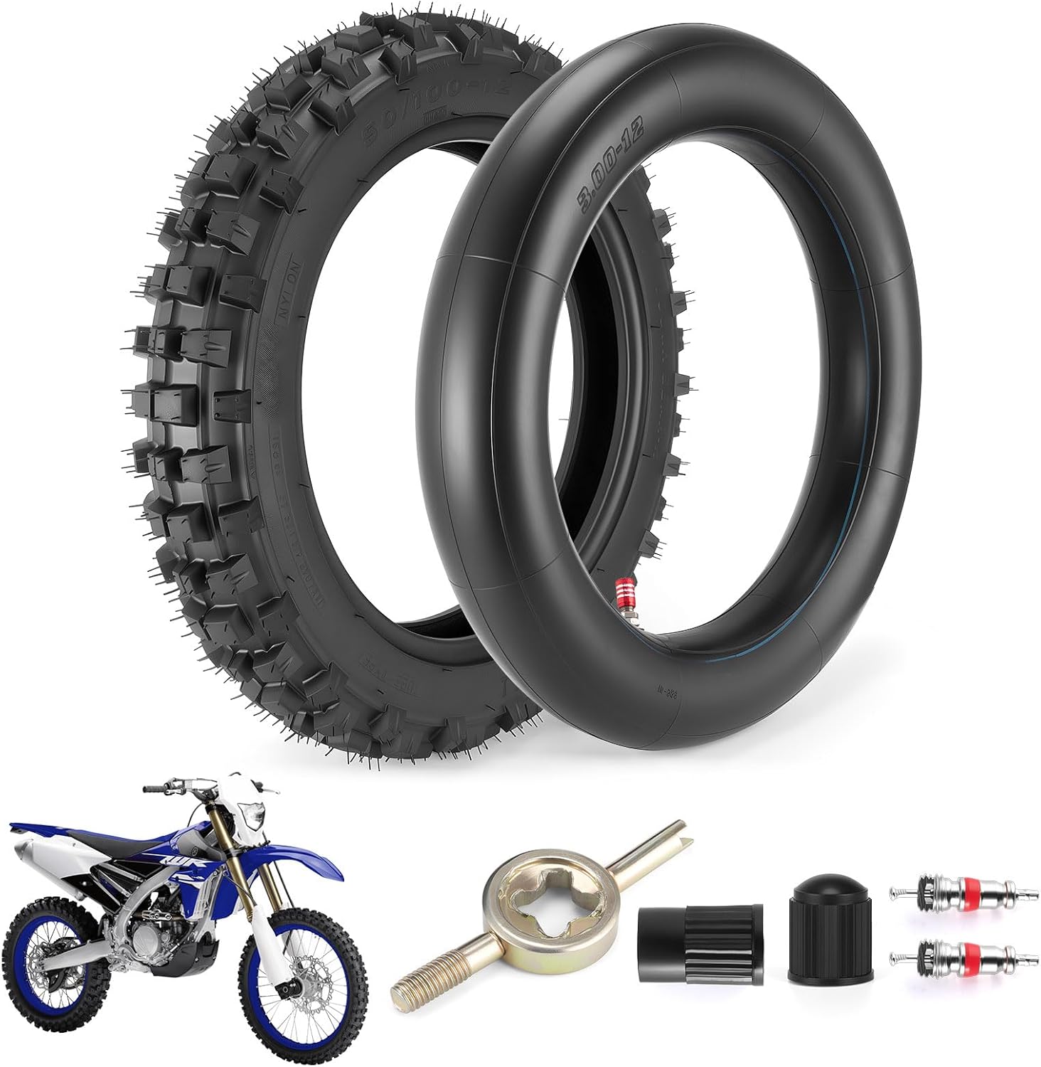 80/100-12 3.00-12 Back Rear Tire and Inner Tube,80/100-12 Dirt Bike Tire,12 Inch Rear Dirt Bike Tire compatible with Honda CRF70 XR70 Kawasaki KLX110 Yamaha TTR90 PW80 Pit Bike (Fit 90cc 110cc 125cc)