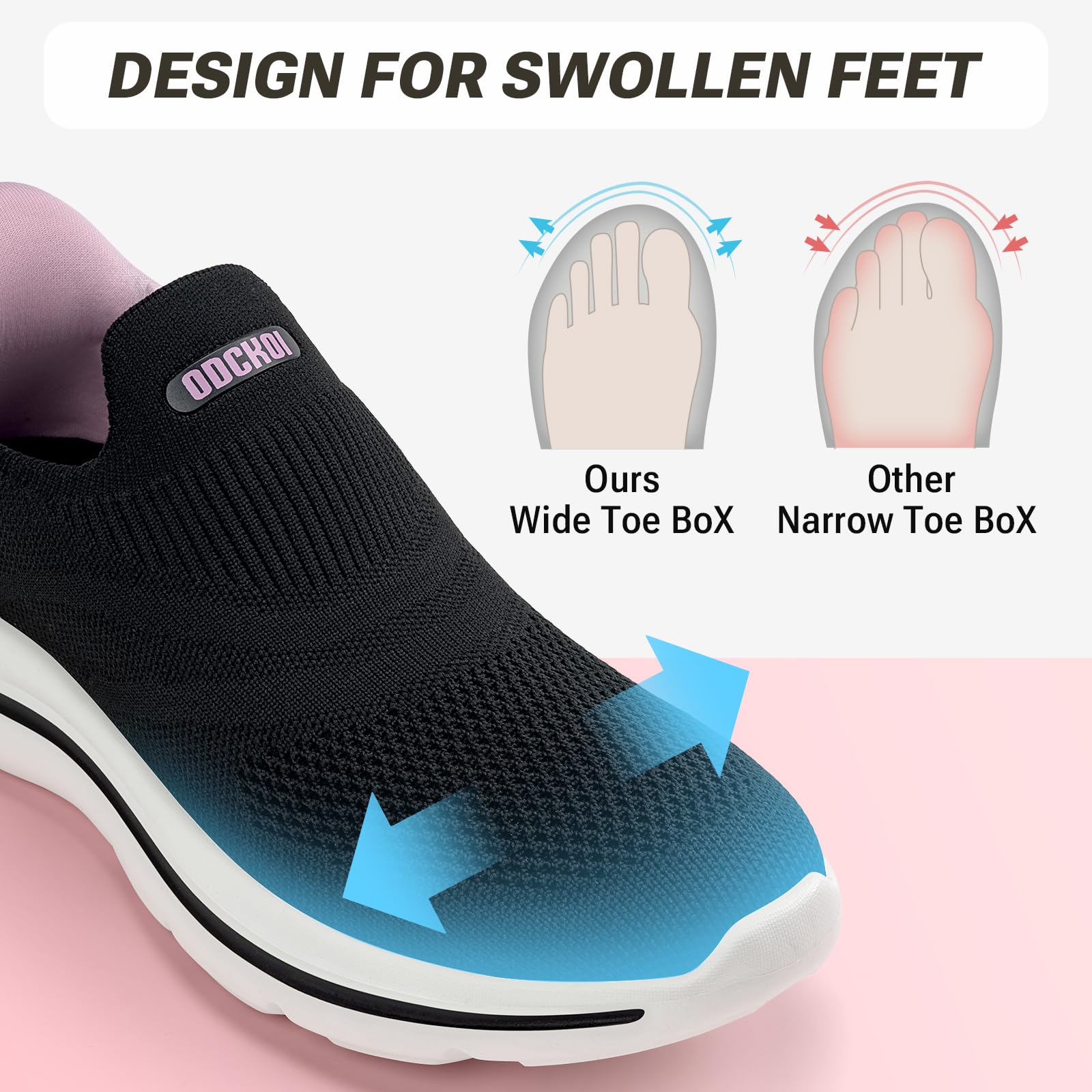 ODCKOI Slip on damskie buty sportowe, wygodne, oddychające, do chodzenia, lekkie, do joggingu, fitnessu