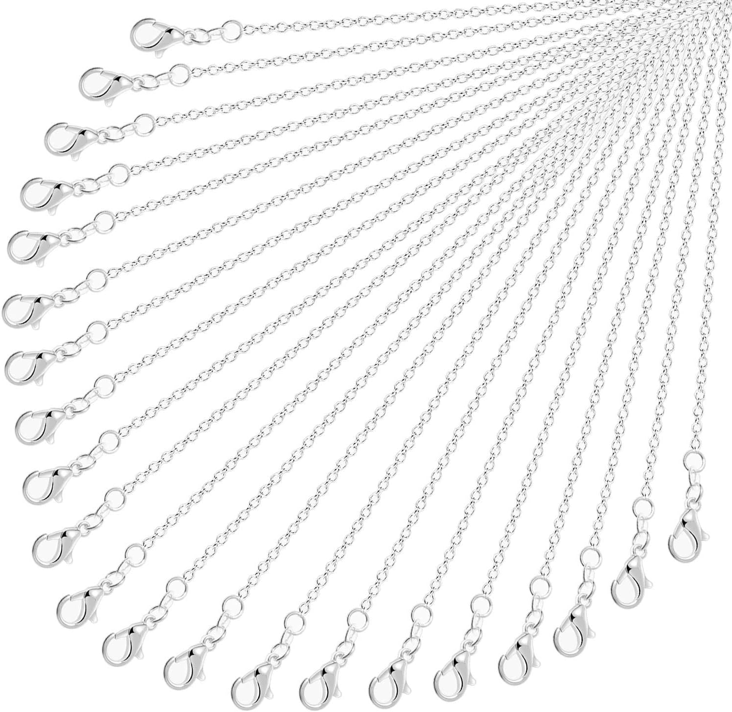 Necklace Chain Bulk, Cridoz 36 Pack Jewelry Chain Silver Plated Necklace Chains for Jewelry Making, 1.2 mm (24 Inches)