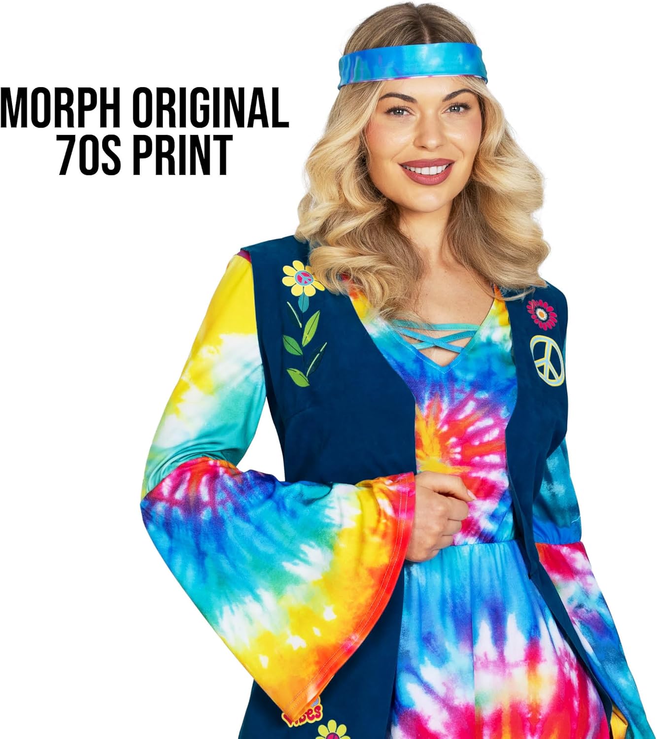 Morph Hippie Costume Women Tie Dye Long Hippie Dress Costume 70s Womens Outfit 60s Dancer Hippy Halloween Costumes for Women - Image 4