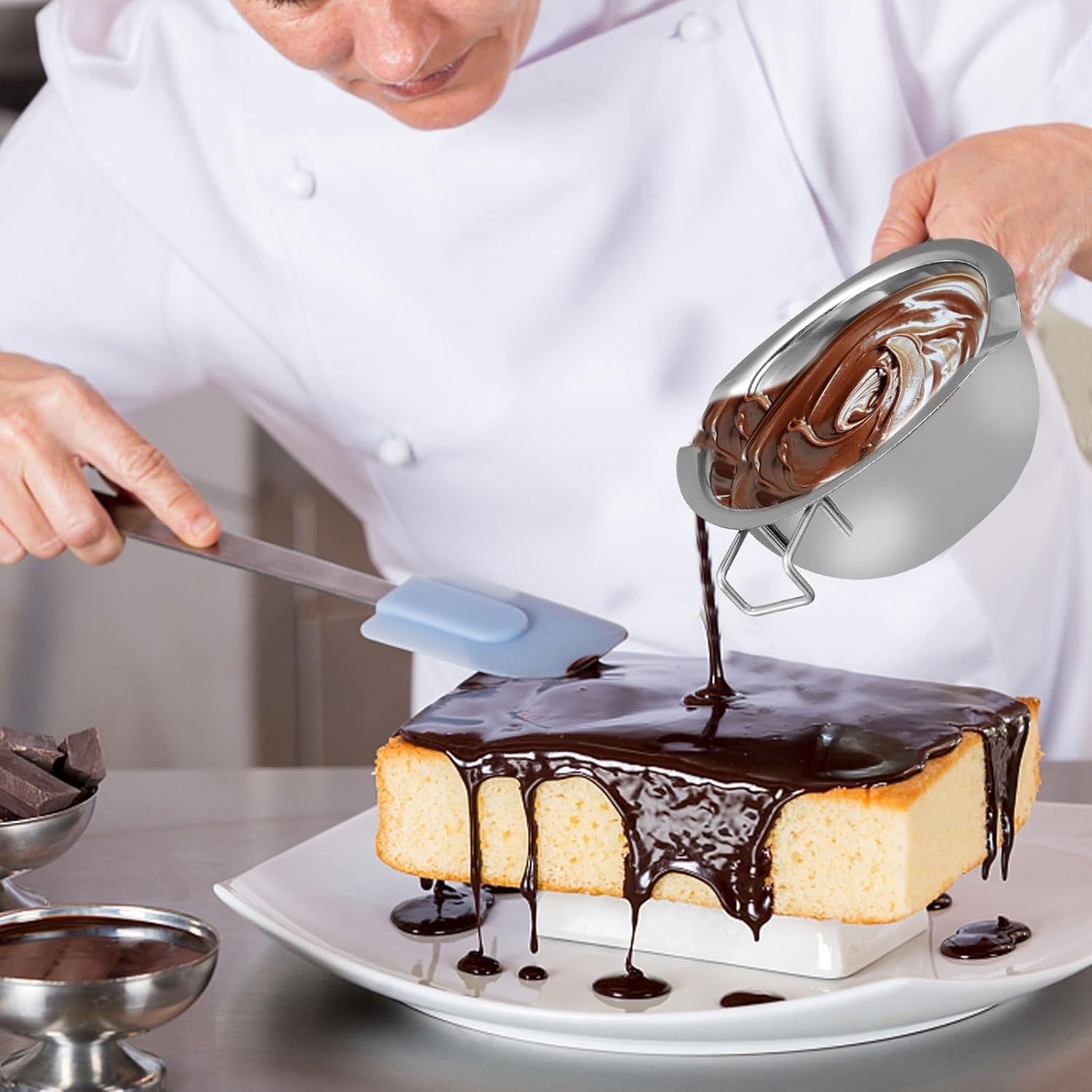 Stainless Steel Double Boiler Pot Melting Bowl Double Boiler Pot Wax Melting Cheese Chocolate Stainless Steel(400ml)