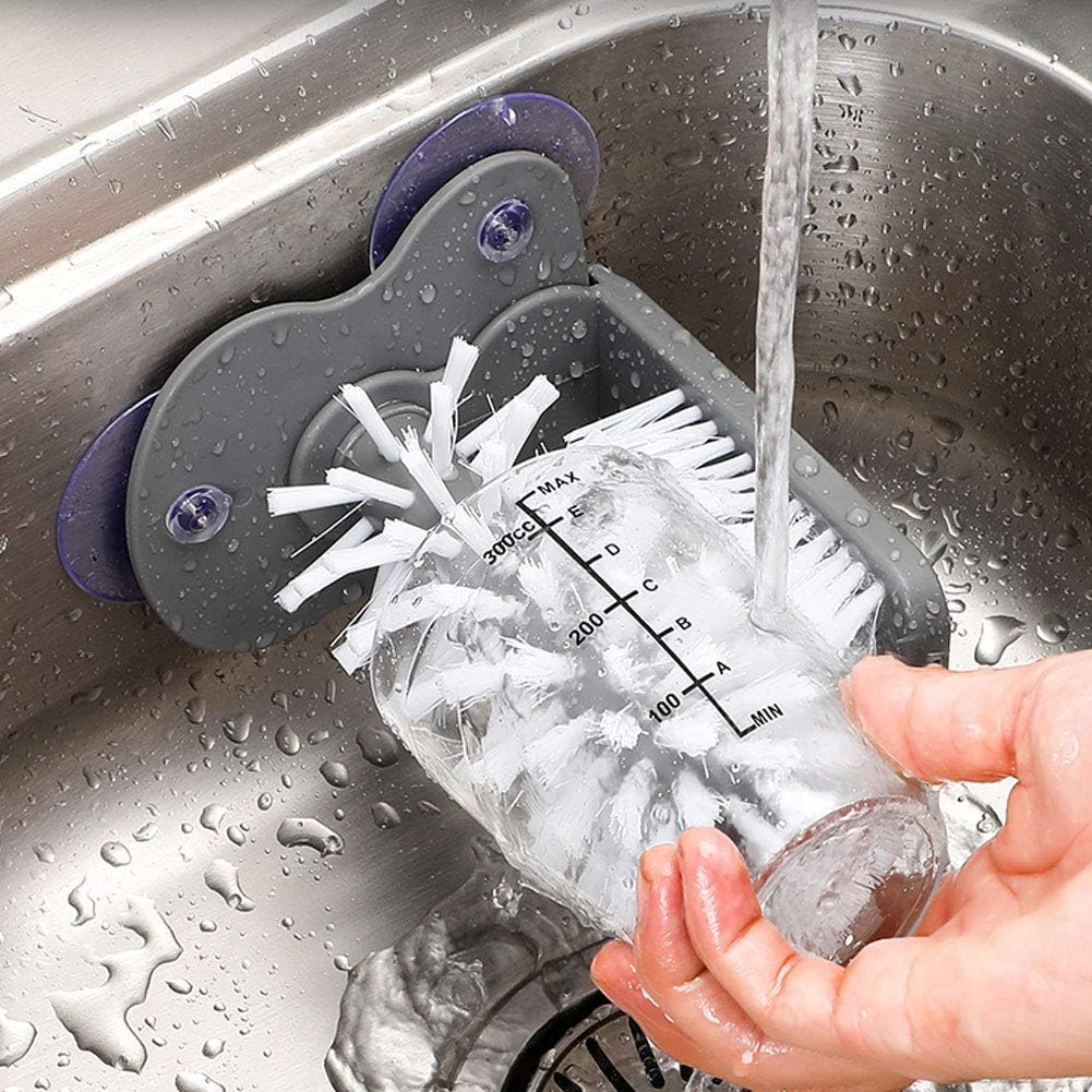 Water Bottle Cleaning Brush with Suction Base, 360 Degree Water Bottle Bristle Brush Cleaner, Home Kitchen Bar Sink Glass Cup Scrubber Cleaner for Beer Mug, Wine Glass, Tea Cup