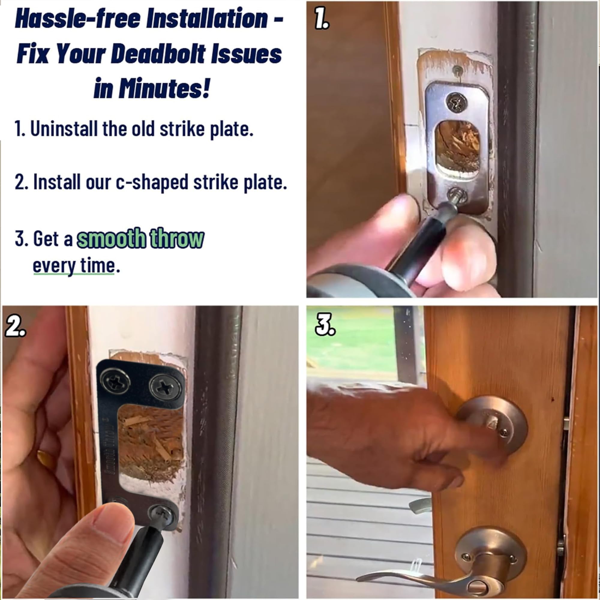 Placa de golpe ajustable grande de 1.15 x 2.75 pulgadas para puertas exteriores, agujero grande para cerrojos y cerraduras electrónicas, placa de seguridad para el hogar y alquiler, bloqueo suave cada