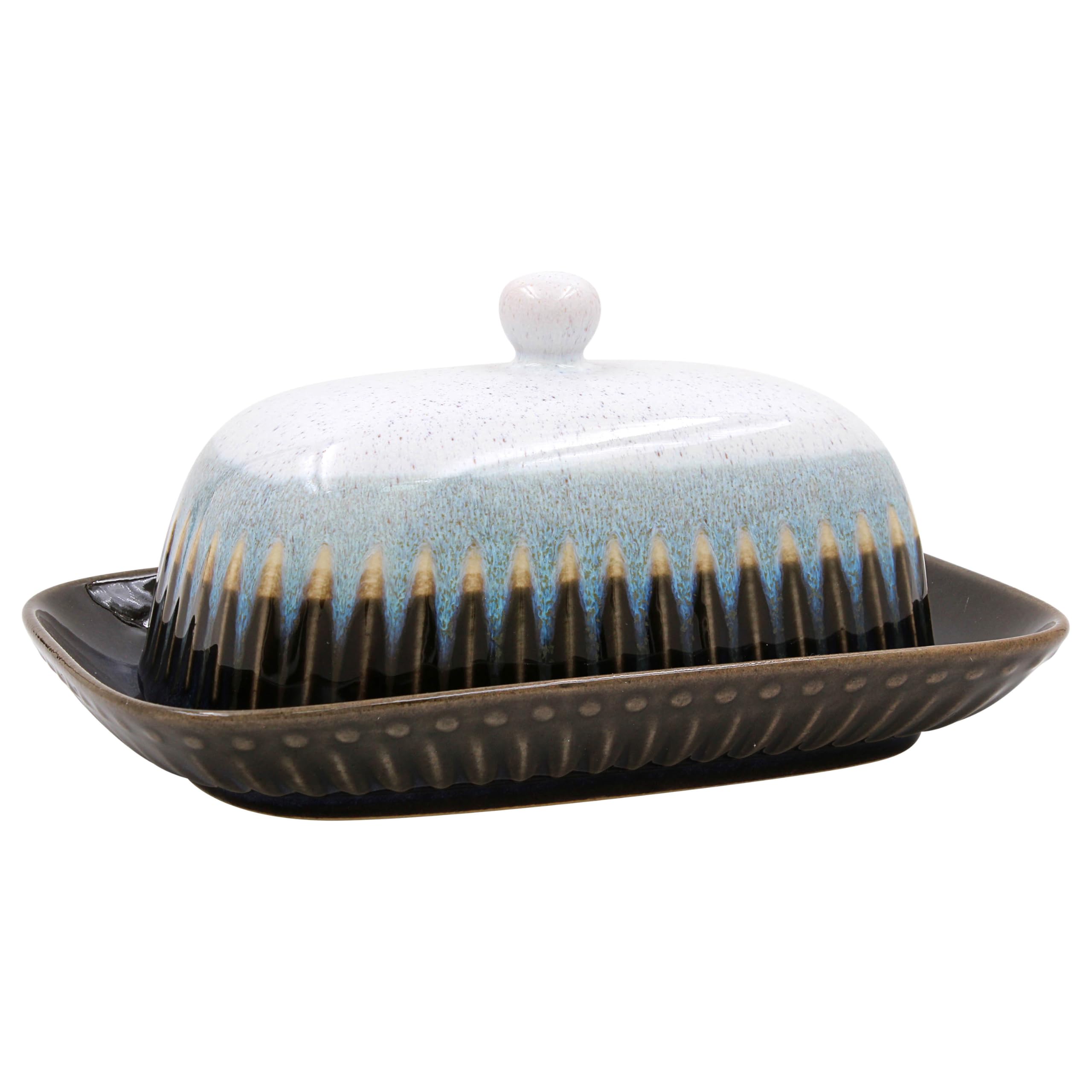 Lesser & Pavey Elements Reactive Glaze Butter Dish | Ceramic Stoneware Covered Butter Keeper | Stylish Kitchen Storage | Modern Artisan Tableware for Breakfast, Brunch or Everyday Countertop Use