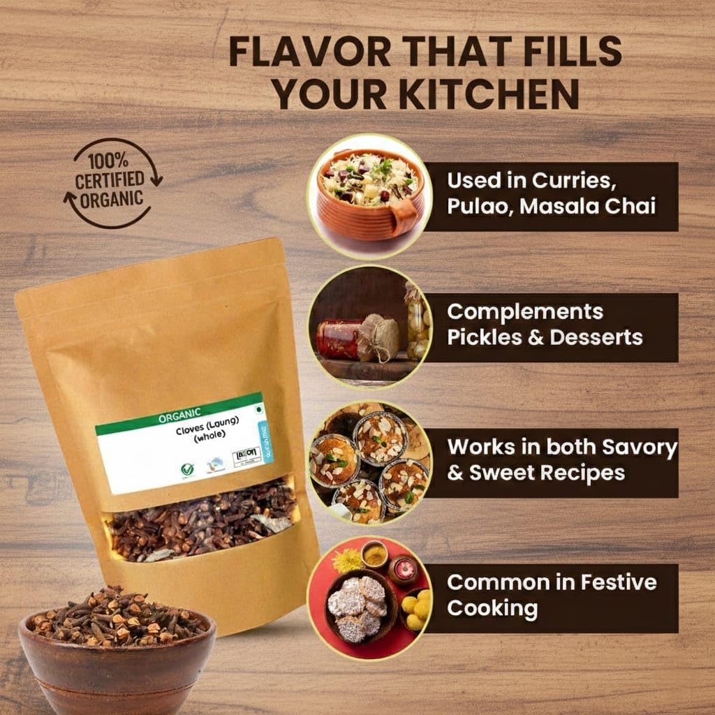 100 Gm | Organic Cloves Whole | Lavang Whole Spices | Aromatic & Flavorful Clove Seeds Khada Masala | Dried Cloves | Lavangam