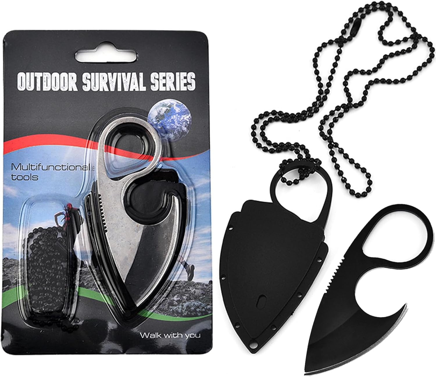 AZHU Neck Knife, Mini Full Tang Tactical Mounted Blade Knife, Small EDC Kinfe, Small Pocket Knife for Each Day Carry, Outside Tenting, Climbing, Backpacking (Black)