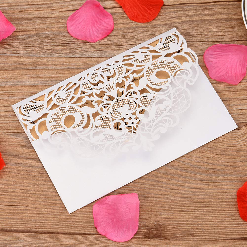 CYSKY Kit d'invitations Rectangle découpées au Laser de Carte d'invitation de Mariage de Paquet de 50 avec Le Papier Imprimable et Les enveloppes Vierges pour l'obtention du diplôme de Mariage (Blanc)