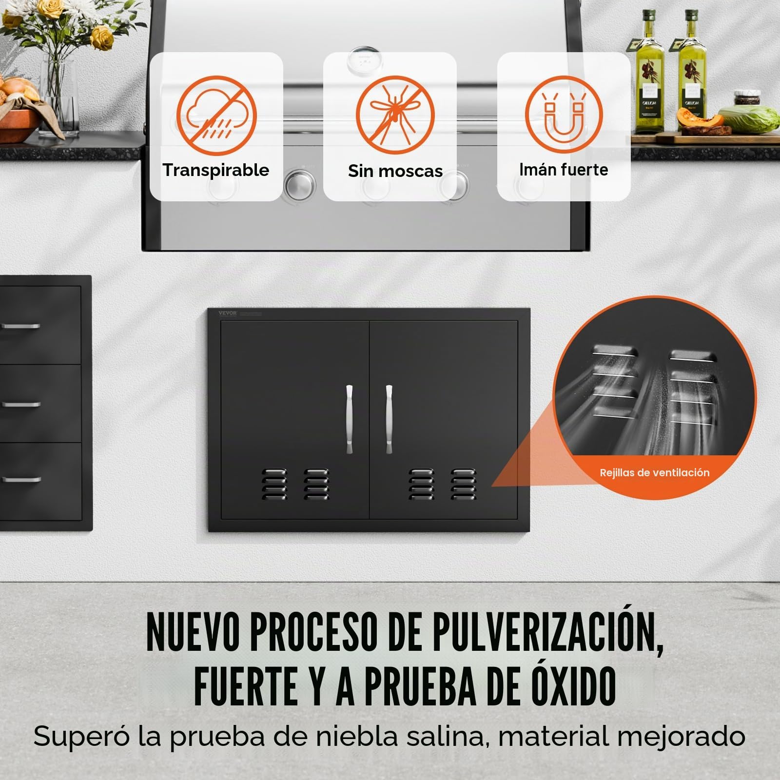 VEVOR Puerta de acceso para barbacoa, doble puerta de cocina de 30 pulgadas x 21 pulgadas, vertical con asas y ventilación, para isla de barbacoa, estación