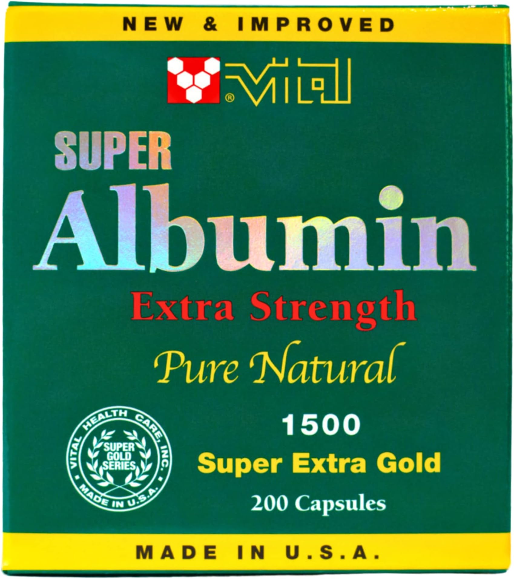 New & Improved Super Albumin Gold Extra Strenth 1500 mg 200 Capsules