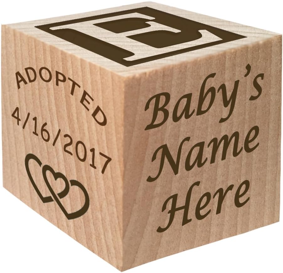 Glitzby Gotcha Day - Adoption Gift - Personalized Wooden Block Child Keepsake Gift Custom Engraved Boys and Girls Adopt Adopted Present Photo Frame