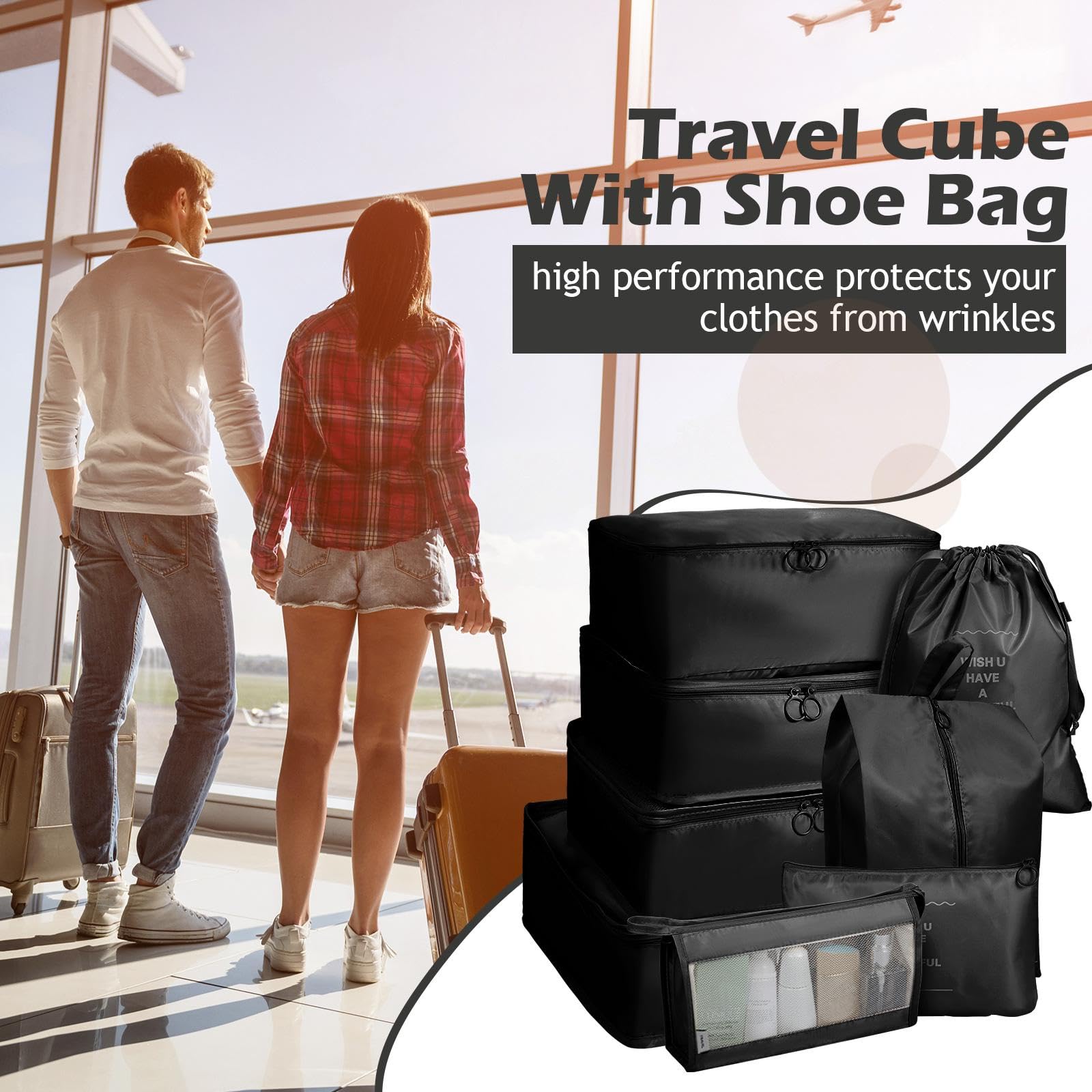 Set di 48 cubi di imballaggio per bagagli da viaggio con borsa per scarpe, borsa per abbigliamento, borsa da toilette per donne uomini essenziali