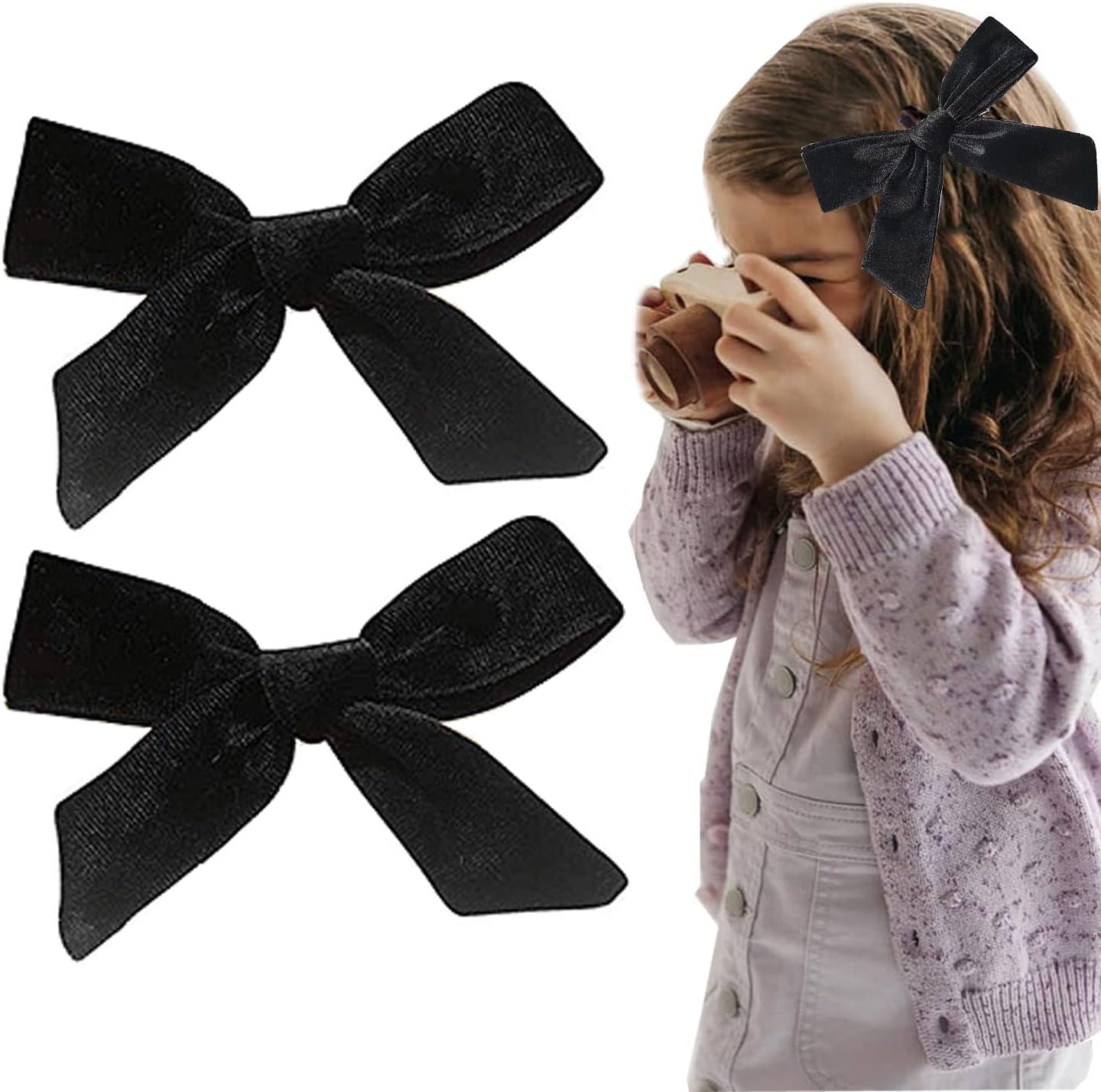 SALOCY Big Hair Bows 5 Inch Velvet Hair Bows Hair Clips for Baby Girls (Black-2)