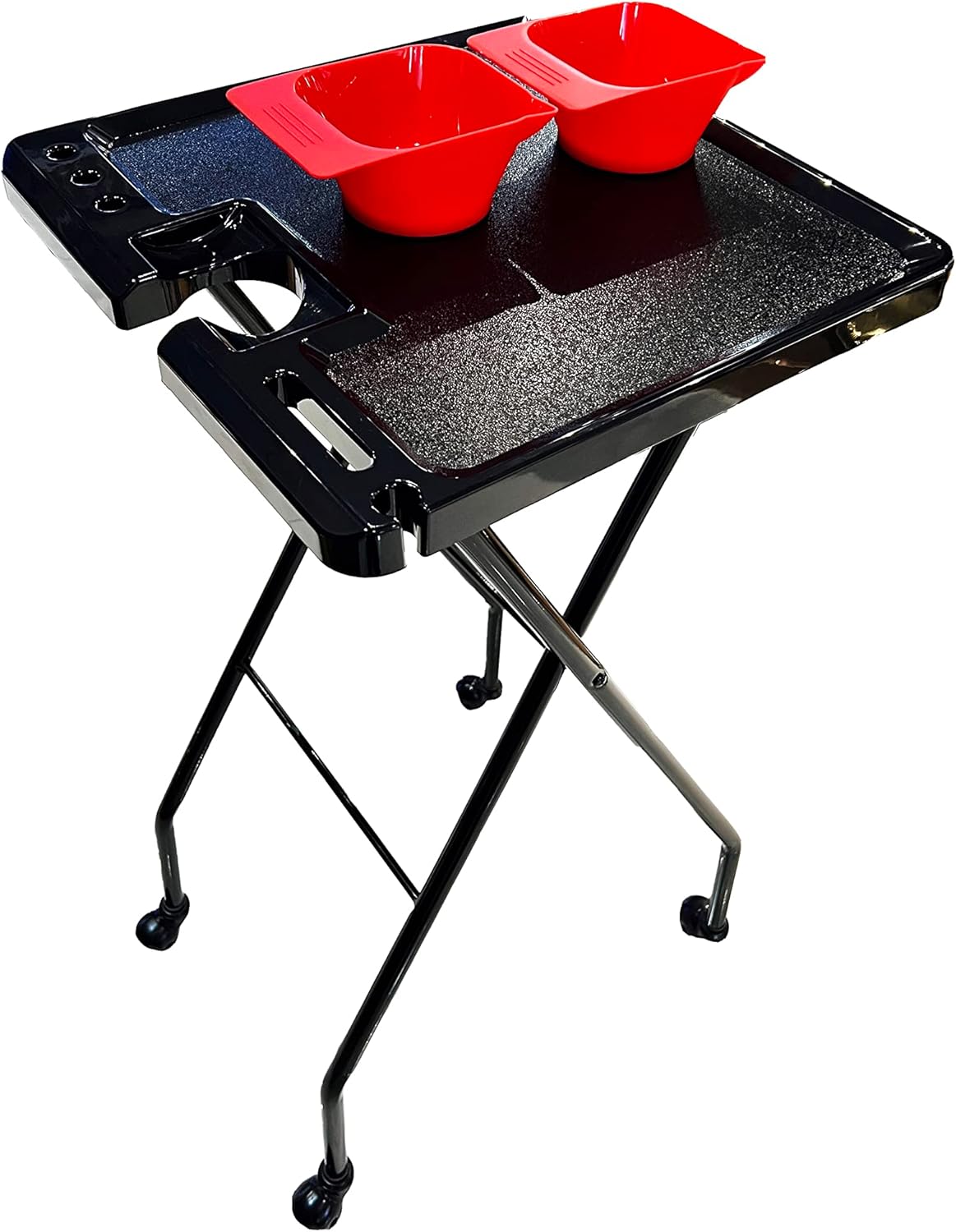 Elitzia Beauty Salon Cart With Red Hair Coloring Bowl Portable Beauty Salon Tray Hair Coloring Tools With Hair Dryer Holder Universal Wheel Storage Easy To Move Black ETHAIR01