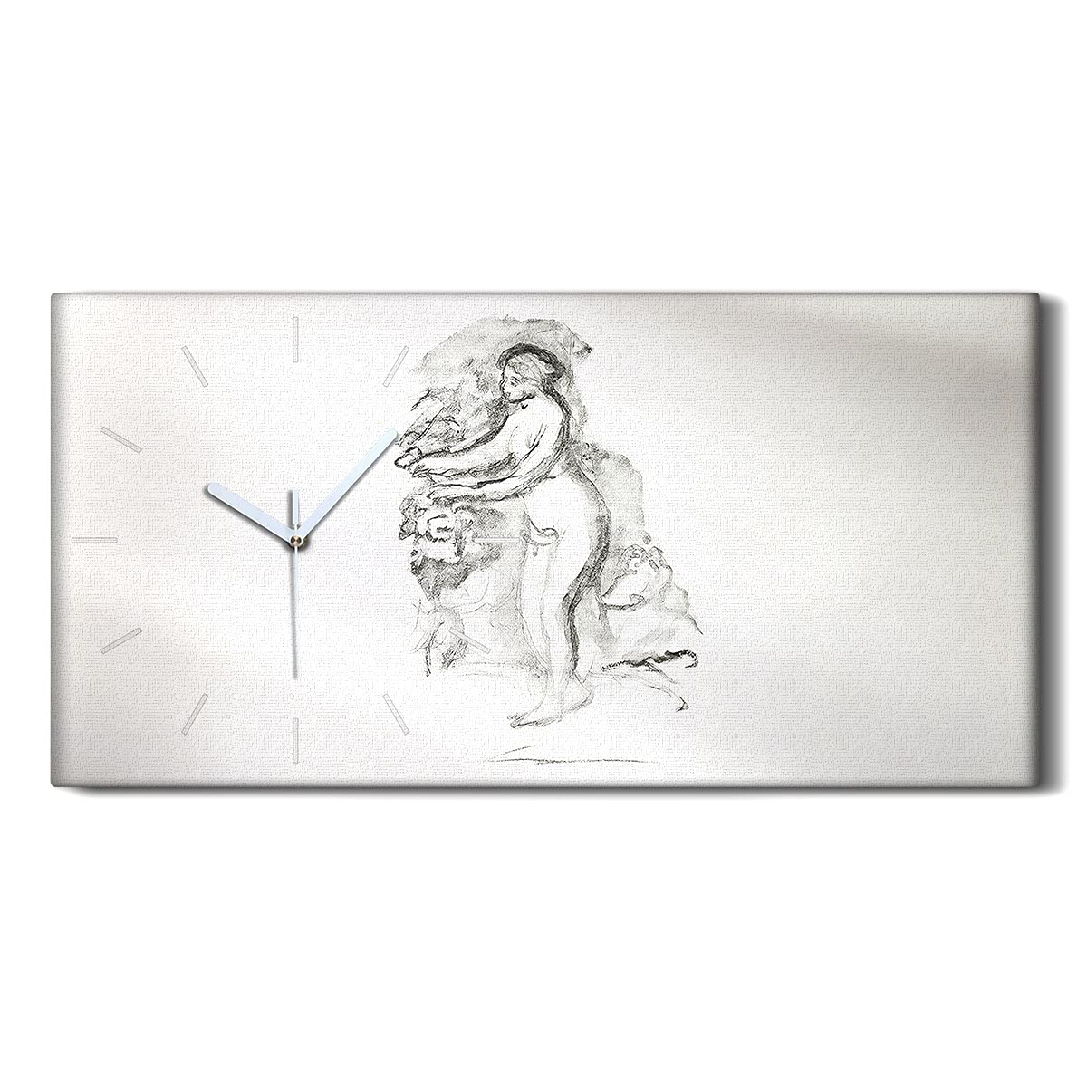 Horloge sur Toile 60x30cm Abstraite Blanche Silencieuse pour Salon