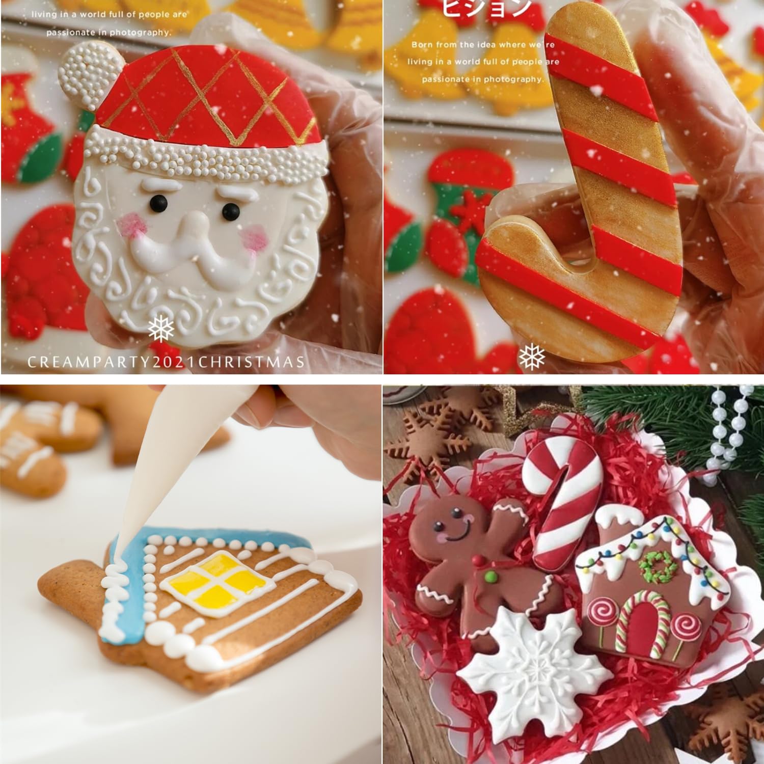 Cortadores de galletas de Navidad, 8 formas de cortador de galletas navideñas: muñeco de nieve, árbol de Navidad, hombre de jengibre, bastón de caramelo, copo de nieve, cara de Papá Noel, casa de