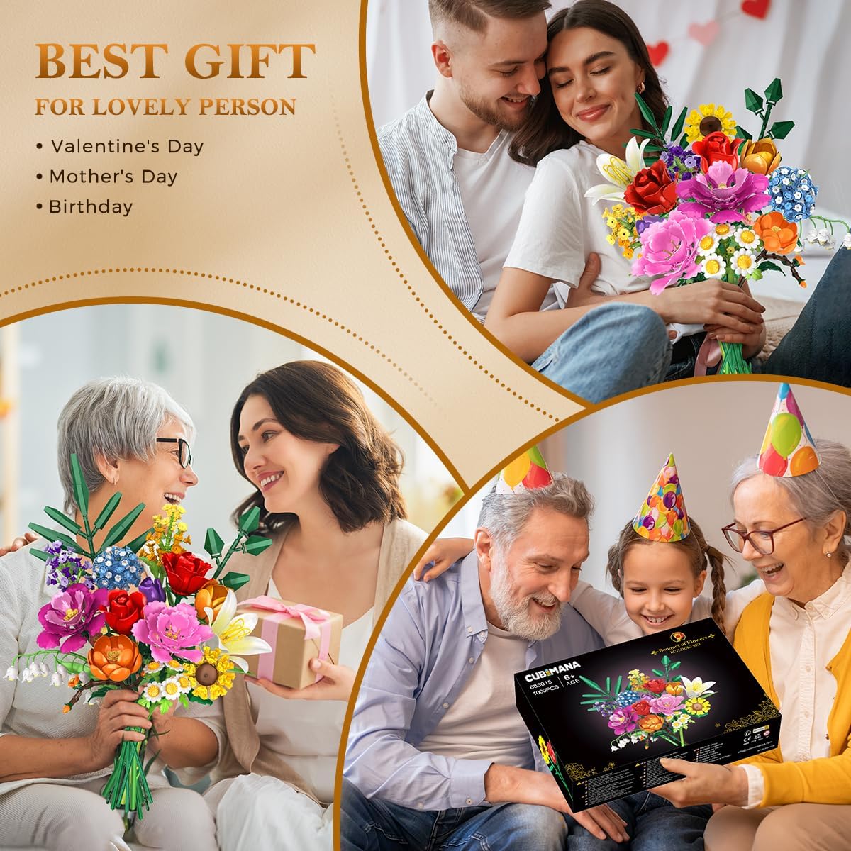 Flower Bouquet Building Set, 1043 PCS Bouquet Botanicals Collection Valentine's Day Gift for Her Girlfriend Wife, 15 Artificial Flowers Building Blocks Home Decor for Adults Women Birthday - Image 8