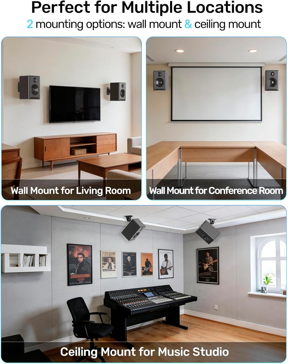 Speaker Wall & Ceiling Mount, Universal Bracket for Small Rear Satellite Surround Sound Speakers with Keyhole, 1/4"-20, 5mm & 4mm Thread, Holds up to 11 lbs, Works with Roku, Samsung Q990D