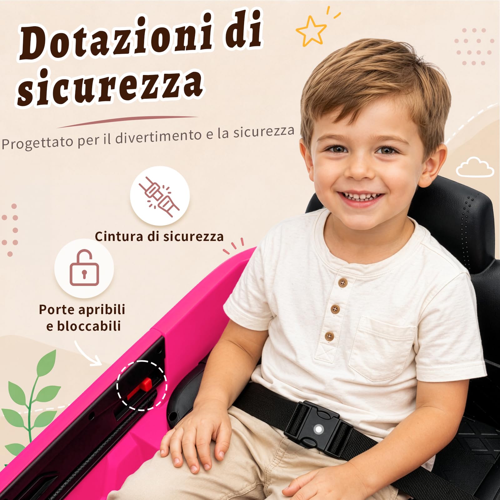 LALAHO Macchina Elettrica Per Bambini Fuoristrada Auto 12V,Fucsia