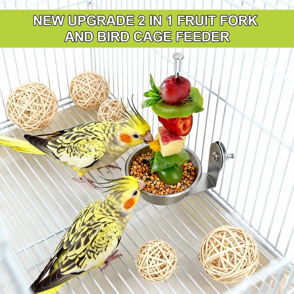 Set of 1 Bird Cage Feeder for Vegetable & Fruit, Parrot Fruit Holder with Dish Bowl Design to Keep Clean, No Mess Bird Food Veggies Skewer for Parakeets, Cockatiels, Lovebirds, Budgies, Conures - image 3