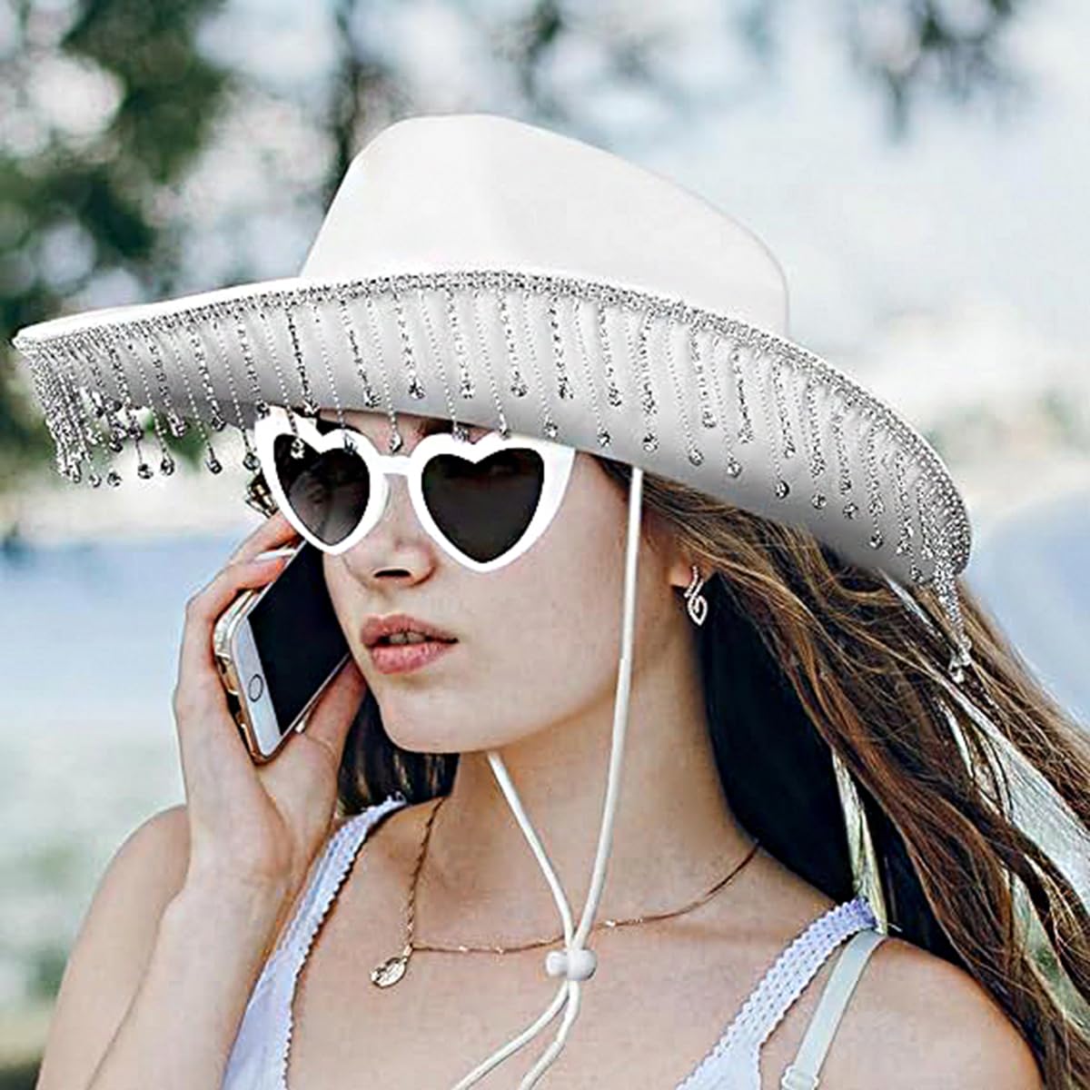 Chapeau de cowgirl pour enterrement de vie de jeune fille, chapeau de cowboy blanc à strass pour femme, cadeau de future mariée, décoration de fête prénuptiale
