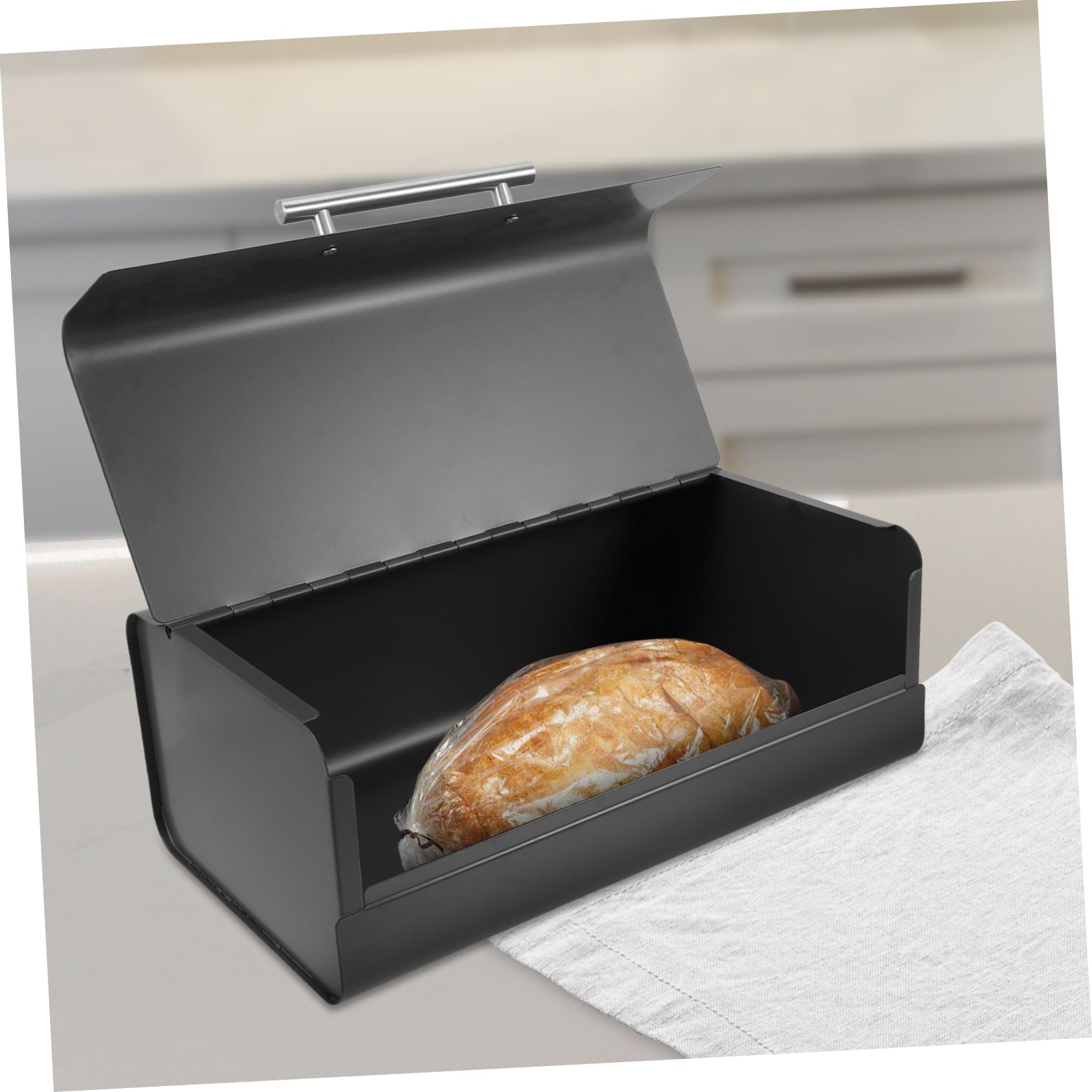 MAGICLULU Porta Pane da Tavolo Rettangolare in Ferro Nero per Cucina | Superficie Lucida, Facile da Pulire, Adatto a Pane e Biscotti, Formato da Scrivania