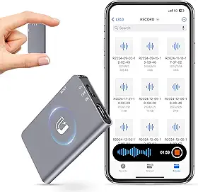 Gravador de voz digital magnético de 64 GB – Dispositivo de gravação contínua de 40 horas com redução de ruído tripla inteligente de IA – Dispositivo gravador de áudio para palestras, reuniões e