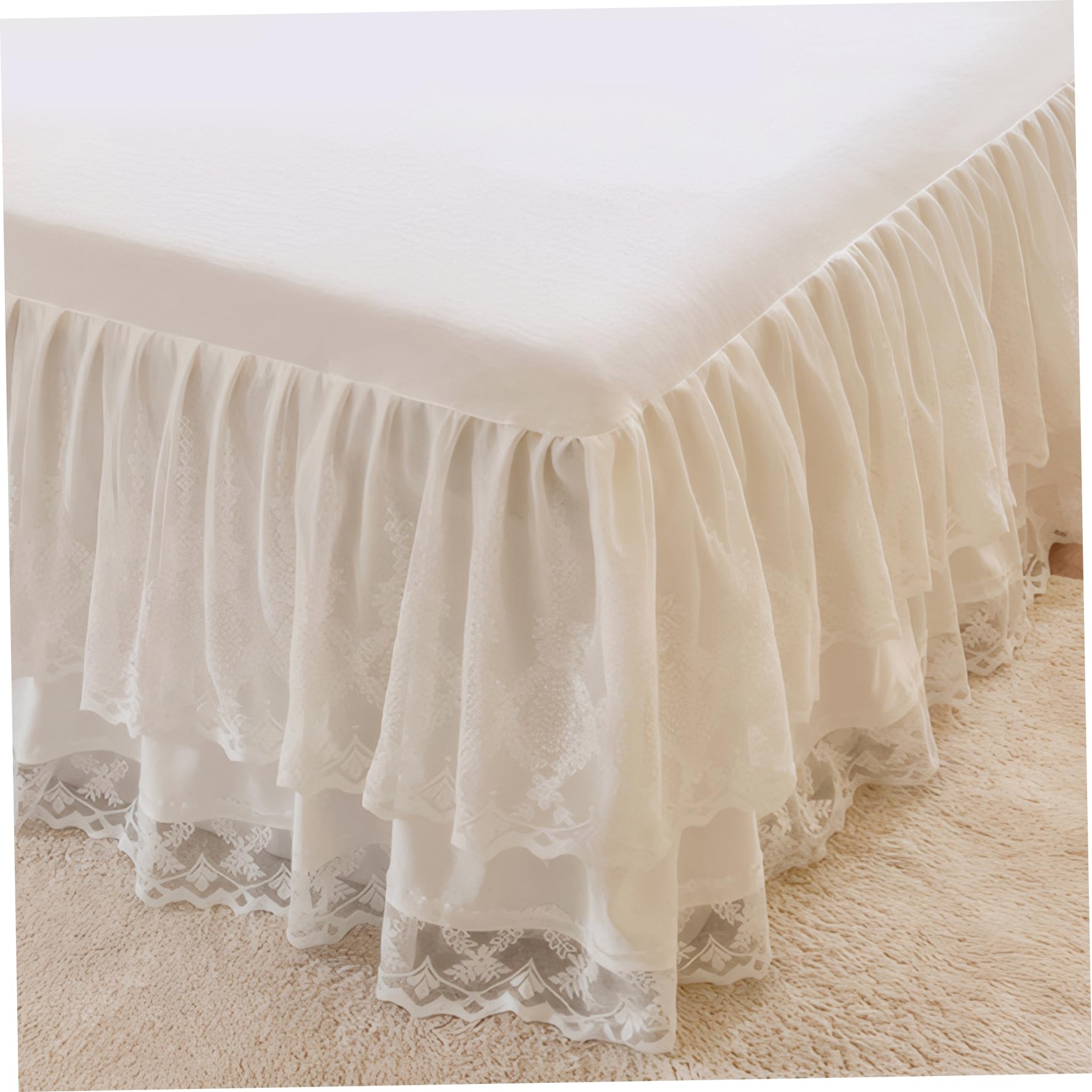 Gonna da letto con volant per letto – Gonna in pizzo a 3 strati con 16 cadute, elegante avvolgente intorno a 59x79'' per nascondere sotto i contenitori