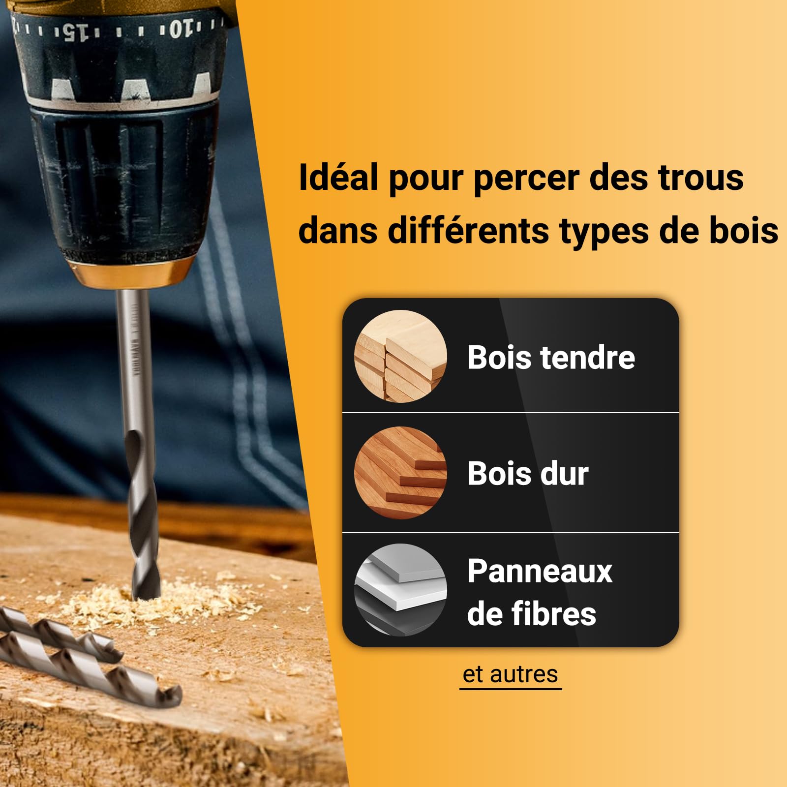 Foret Bois Long 7PCS Set, Jeu de Forets à Bois HSS-G, Meche Bois Longue Ø 4mm, 5mm, 6mm, 7mm, 8mm, 10mm, 12mm x 230mm