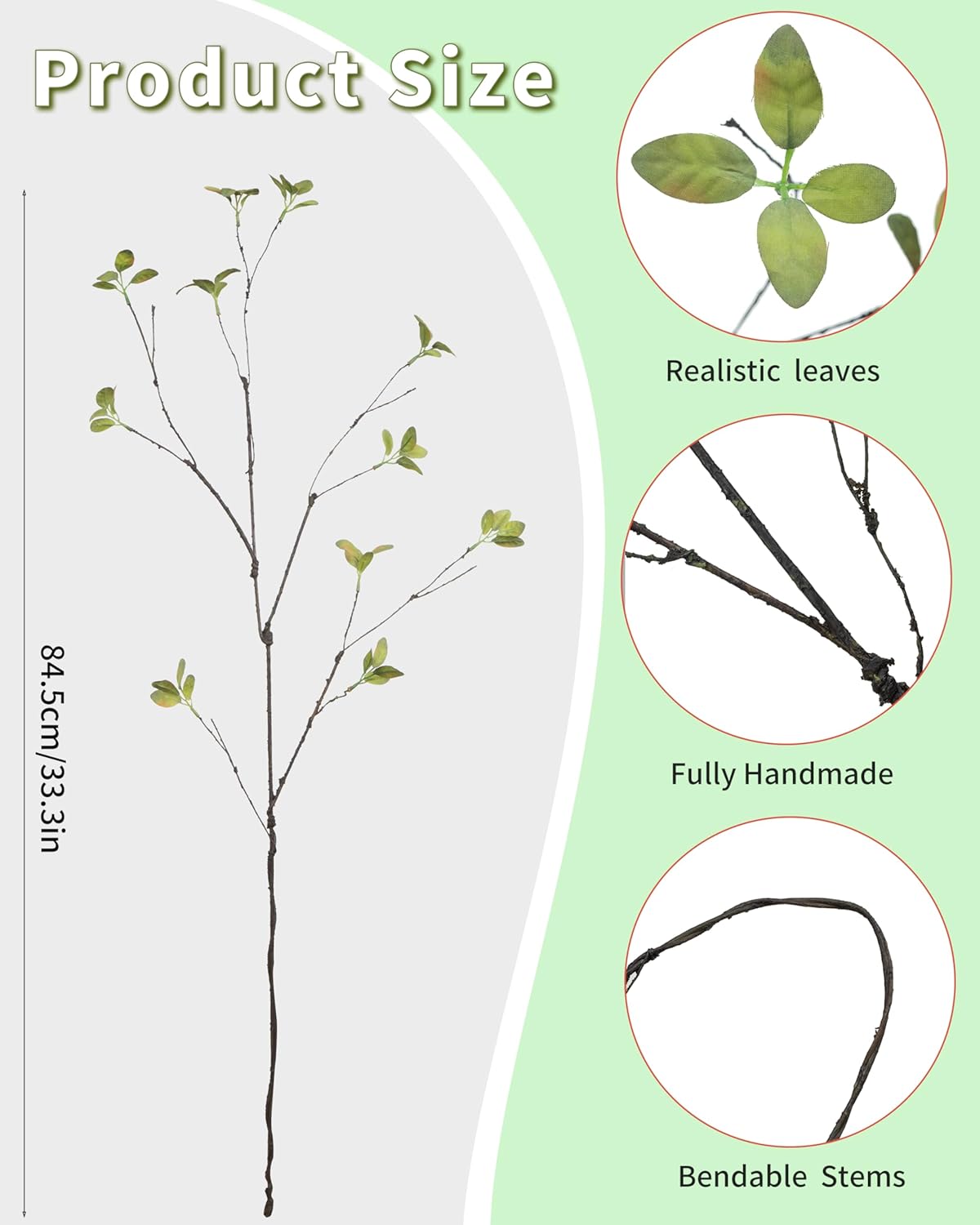 5pcs Artificial Ficus Branches 33.3 Inch Faux Ficus Stems Greenery Plants for Vase Filler Decoration, Fake Leaves Branches Centerpieces Decor (Gray Green) - Image 7