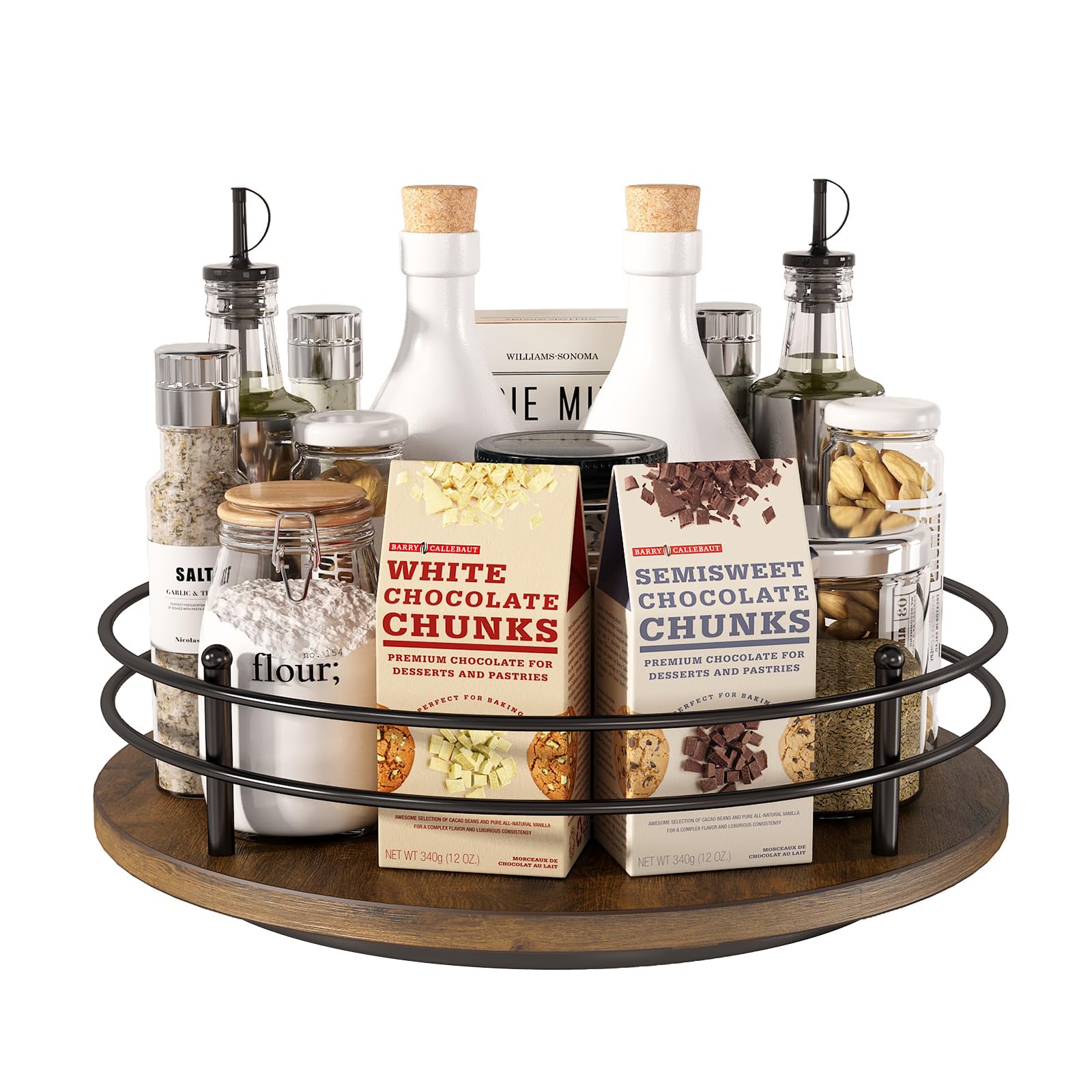 12" Lazy Susan Turntable Organizer,Round Wooden Lazy Susan Organization and Rotating Spice Rack for Dining Table,Pantry,Kitchen Countertop,Vanity,Cupboard and More. (Heightened Version,Round)