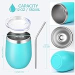 Volhoply 12oz Stainless Steel Wine Tumbler with Lid and Straw,Double Wall Vacuum Insulated Stemless Wine Glasses,Reusable Travel Coffee Mug for Cold Drinks,Small Tumblers Gifts for Women（Green,1 Set）
