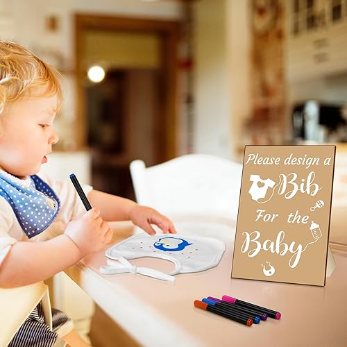 Miniatura 5 de Newwiee 55 Piezas Baberos Blancos para Bebé Diseño Decorativo Decora un Babero Decora Baberos Lisos para Recién Nacidos Letrero de Madera para Kit