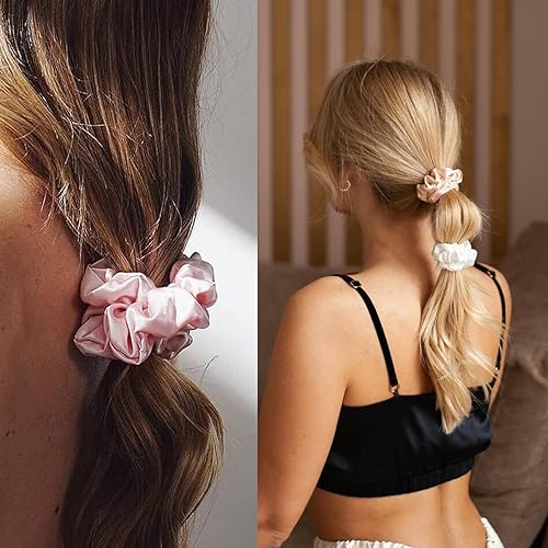 Miniatura 5 de QIYUE Coleteros 100% seda de morera para el cabello, bandas elásticas para el cabello de 22 mommes, cuerdas para coleta de caballo para mujeres y