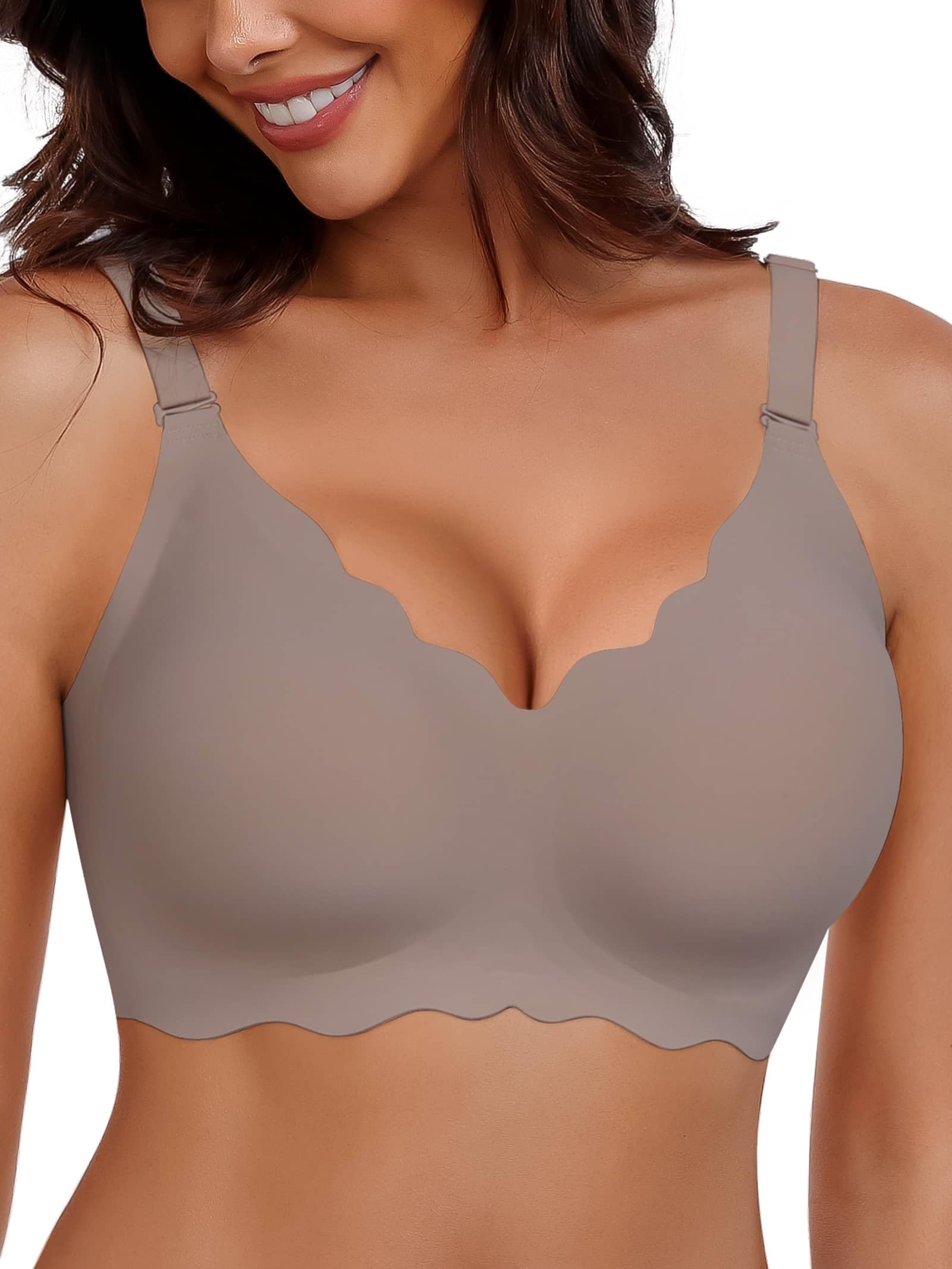 HORISUN Nahtloser Bügelloser BH Damen ohne Bügel V-Ausschnitt Gewellte Bralette mit Weicher Stütze Bequemer T-Shirt-BH