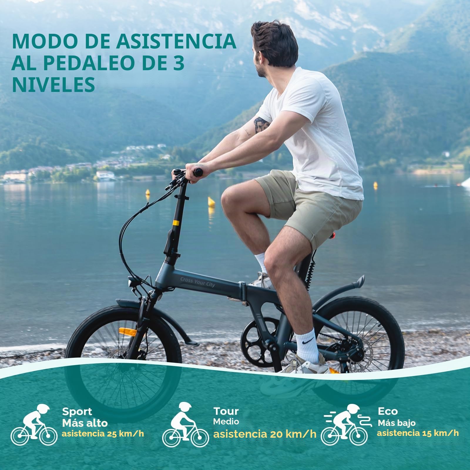 A Dece Oasis Ado Air20S*2 V2026 Bicicleta Eléctrica Plegable, E-Bike Ultraligera 20'' con Suspensión, Motor 250W/50Nm, Autonomía 100km, App Ado, Pantalla IPS de 2,4'',Incluye Cesta Delantera*2