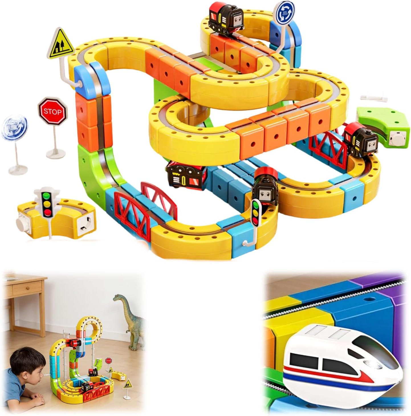 Magnetic Electric Train Set for Kids 3-8, Modular 3D Tracks with Gravity-Defying Motorized Train, STEM Building Toy with Cubes, Creative Learning Gift