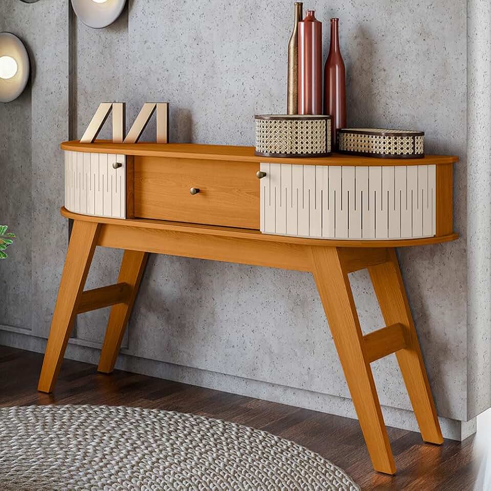 Aparador Para Sala de Estar Orgânico 136cm Tamar M07 Cinamomo Off White - Lyam Decor