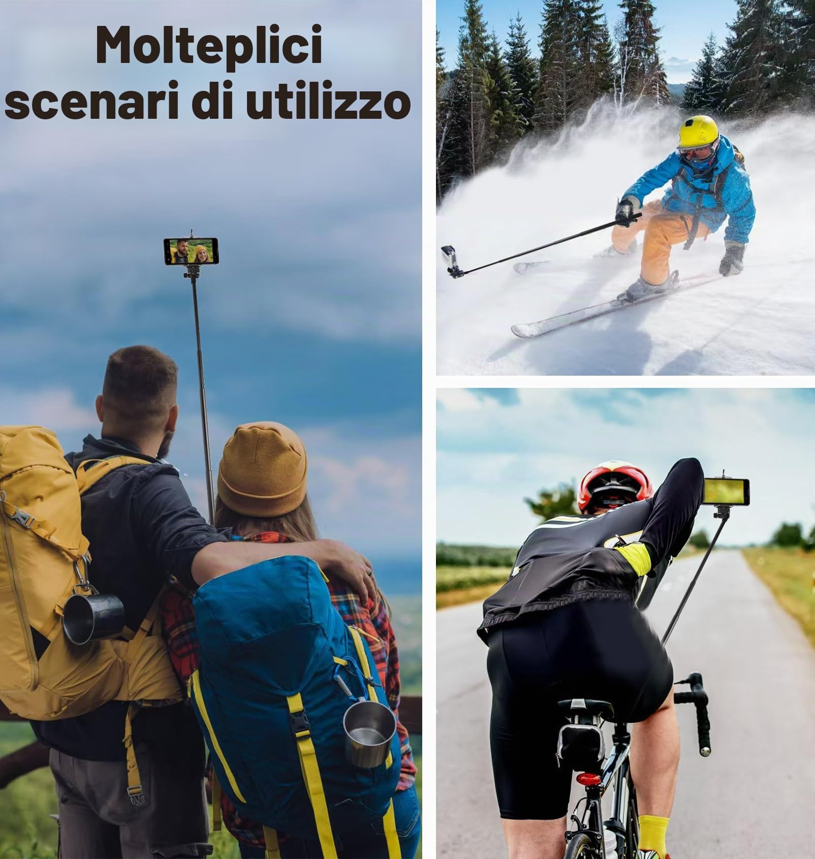 VOSSOT Selfie Stick 120 cm in lega di alluminio Invisible Estensibile Stable Selfie Stick Invisibile per Insta X3 X4 X2 Hero Action Cam Microfoni