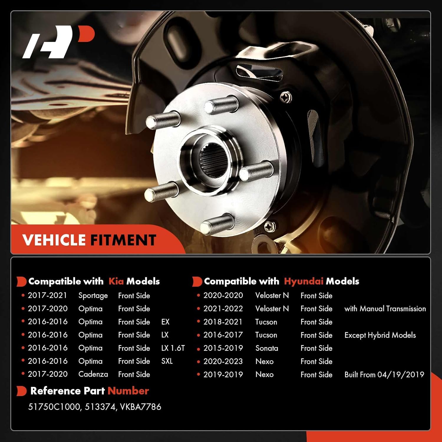 A-Premium Front Wheel Bearing and Hub Assembly with 5-Lug Compatible with Hyundai Sonata 2015-2019, Tucson 2016-2021, Veloster N 2020-2022, Nexo 2019-2023 & Kia Optima, Sportage, Cadenza