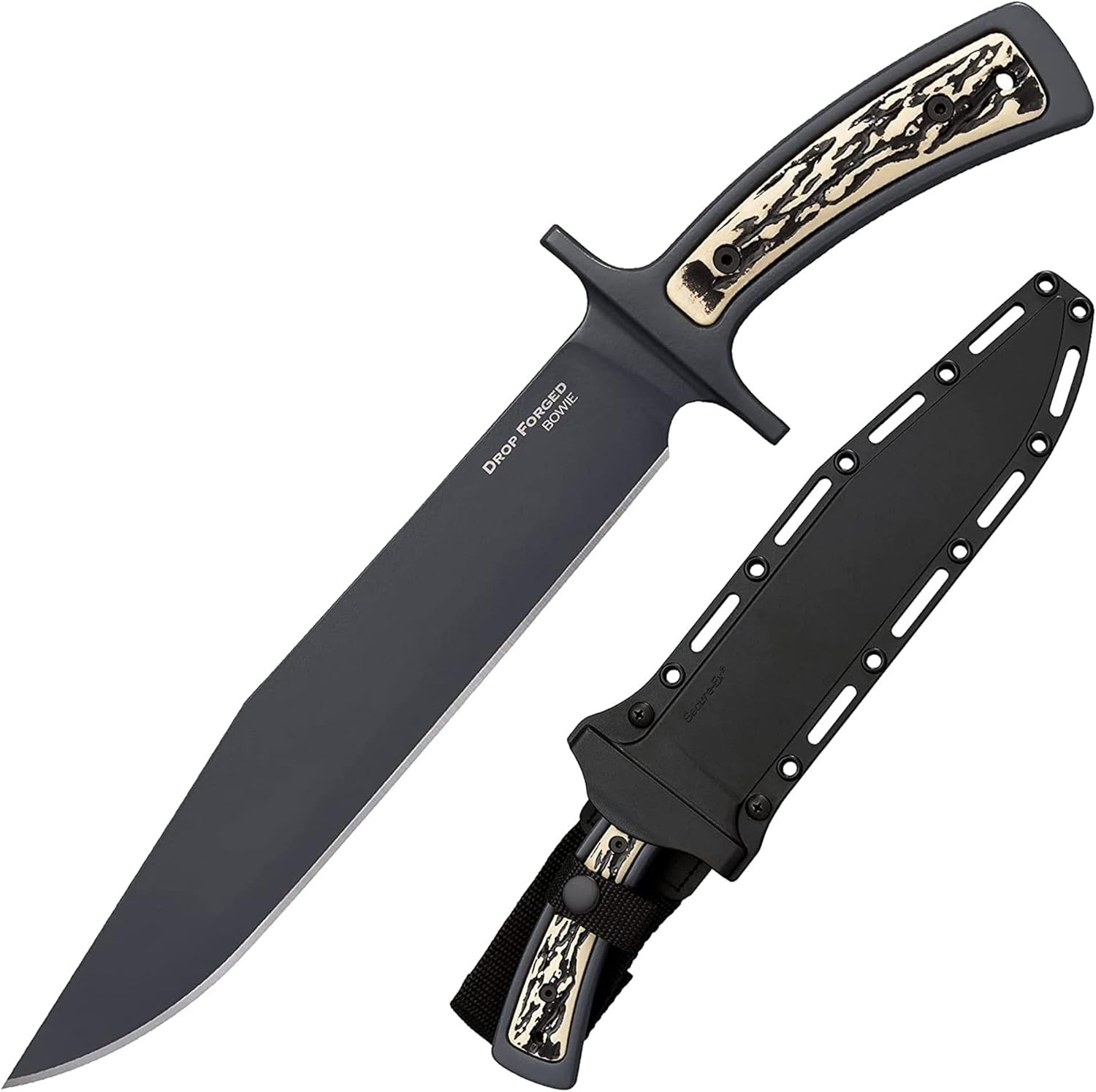 Cold Steel Drop Forged Bowie 52100 Steel Single-Piece 9.5" Clip Point Blade 4.625" Handle Fixed Blade Knife w/Secure-Ex Sheath